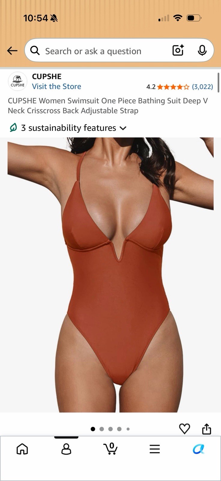 CUPSHE Women’s Orange Solid One-Piece Swimsuit XL D Deep V Crisscross Back