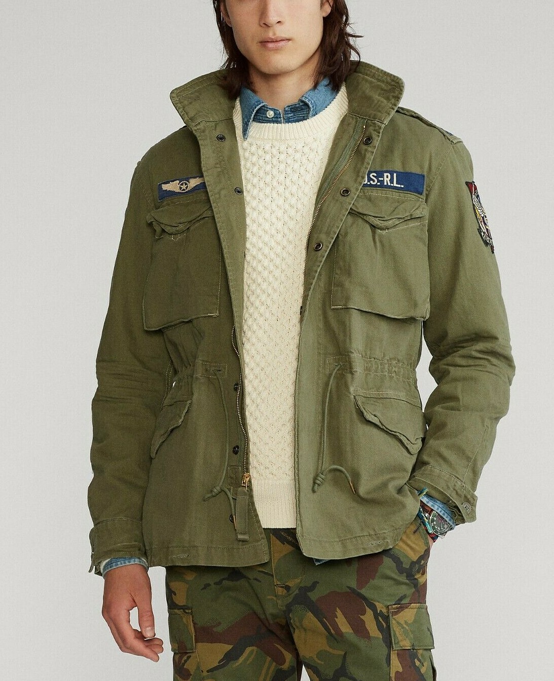 Polo Ralph Lauren Men Big & Tall M 65 Military Patch Combat Field Jacket Olive