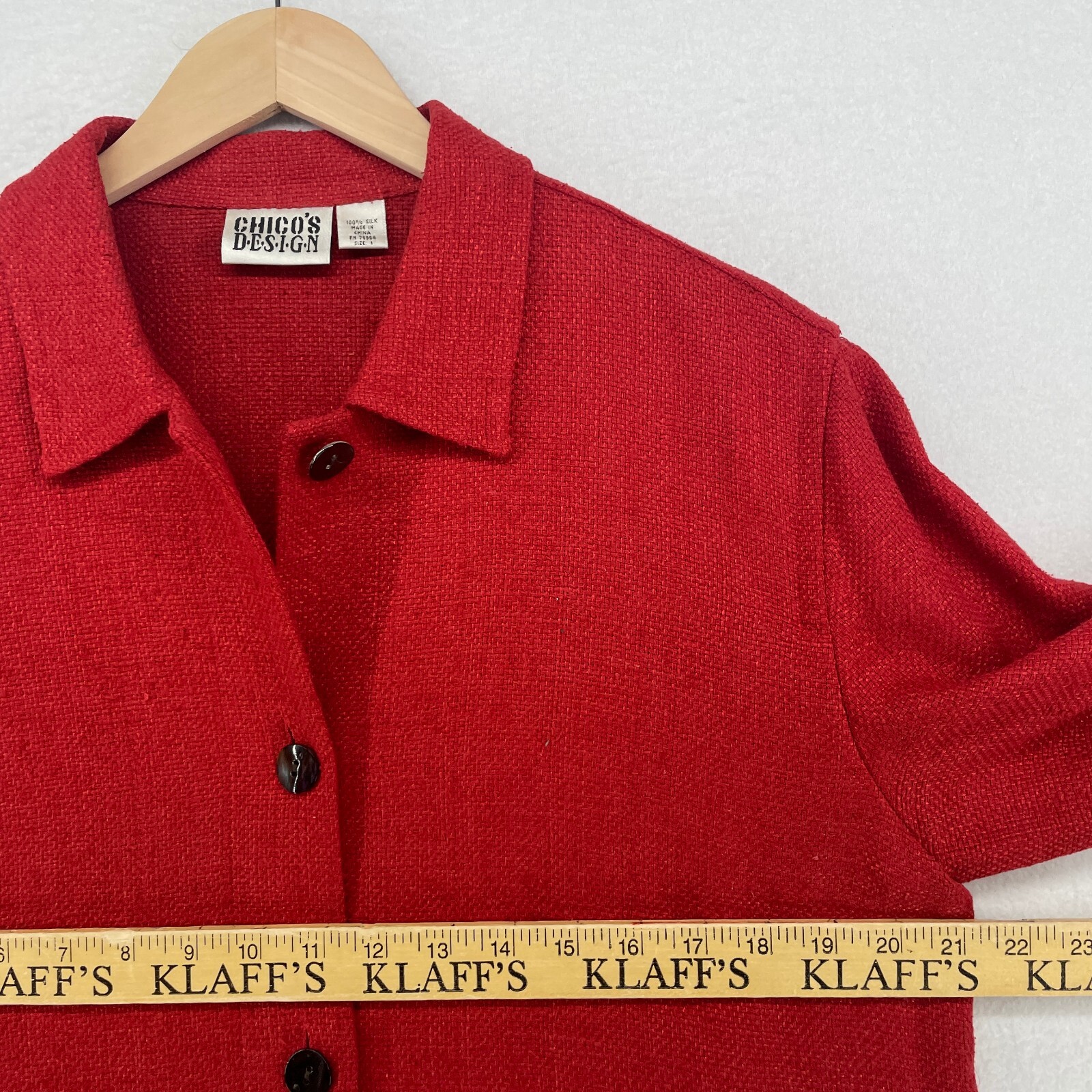 CHICOS DESIGN Cardigan 1 M Silk Textured Button Front Sweater 90s Red VTG