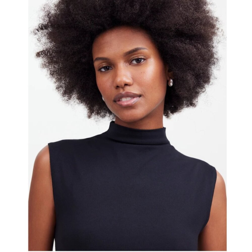 Madewell Funnel Neck TEE Black XXS Cropped Muscle Tee Tank Stretch NWT