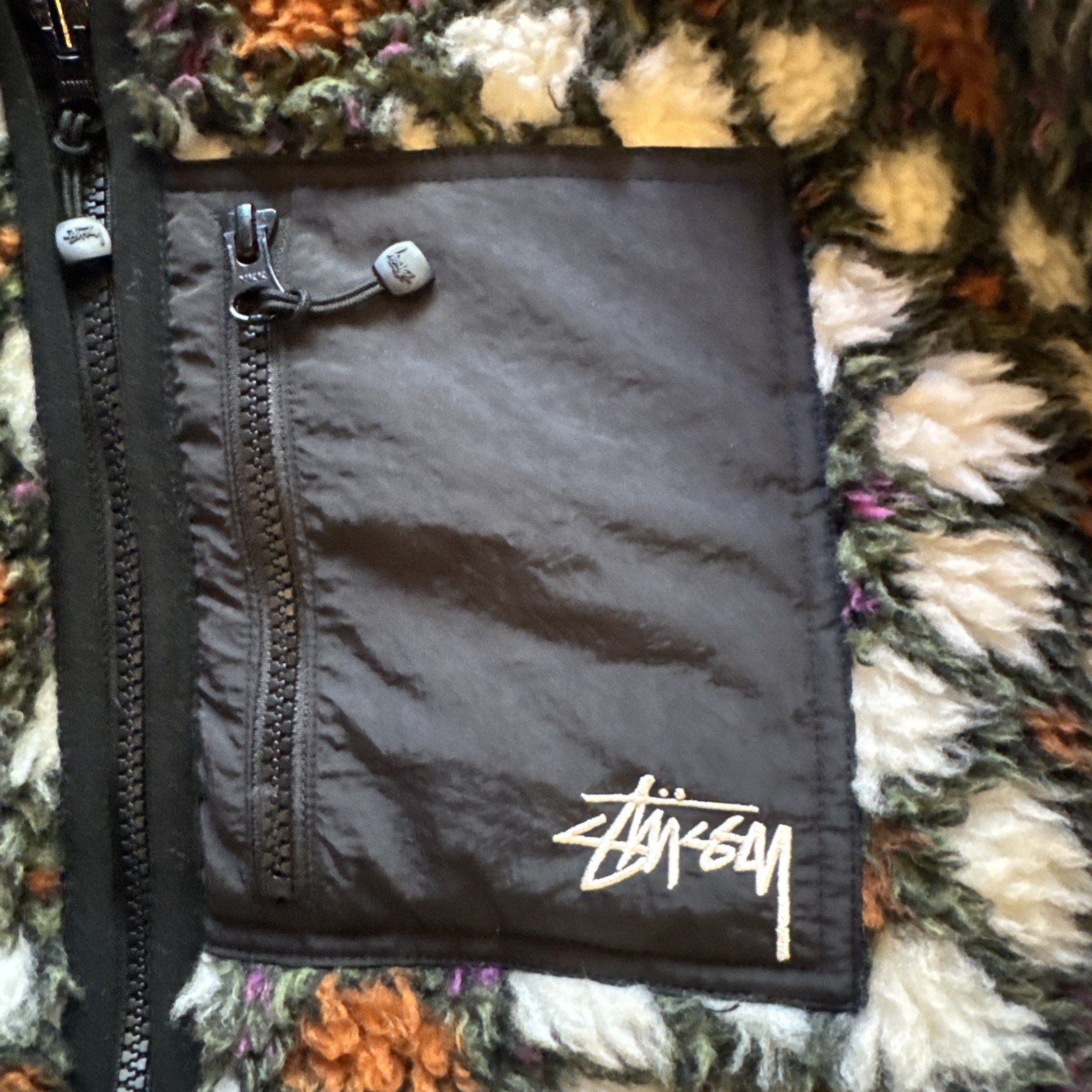 Stussy Pattern Sherpa Reversible Jacket Men’s Size XL Natural Authentic FW22