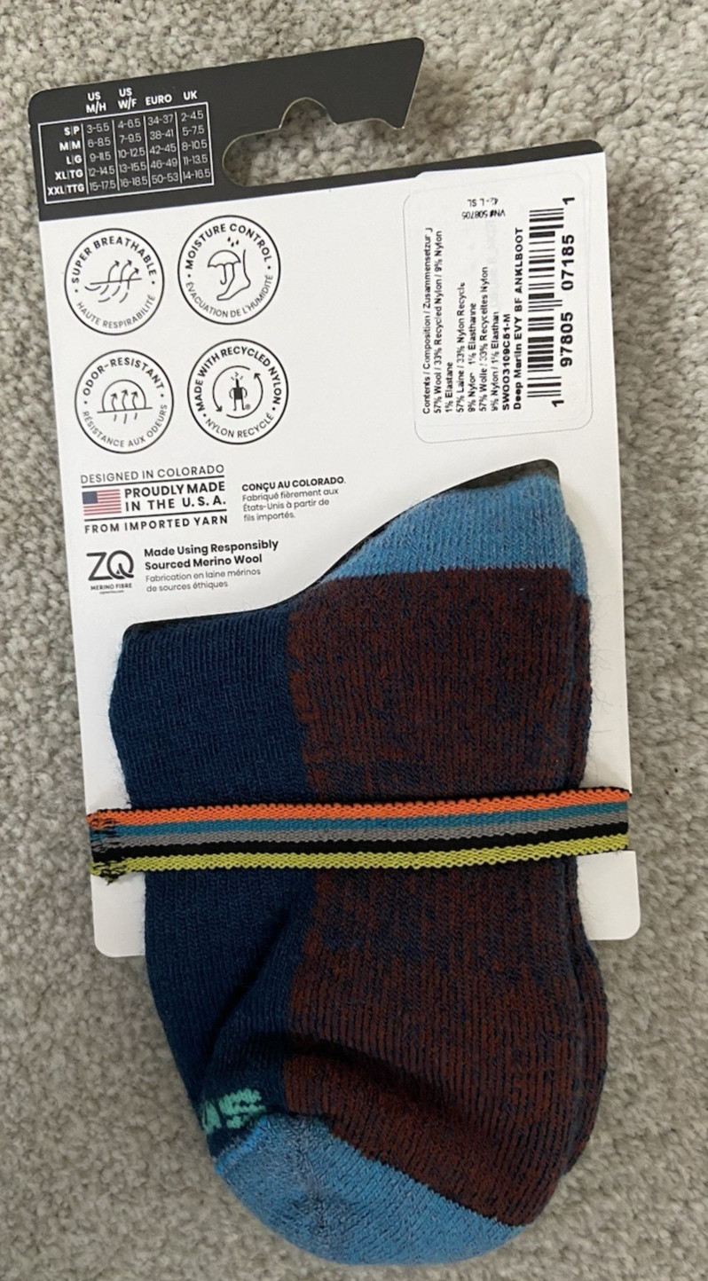 Lot of 2 pairs SmartWool Everyday Wool Top Stripe Ankle Socks Light Cushion M