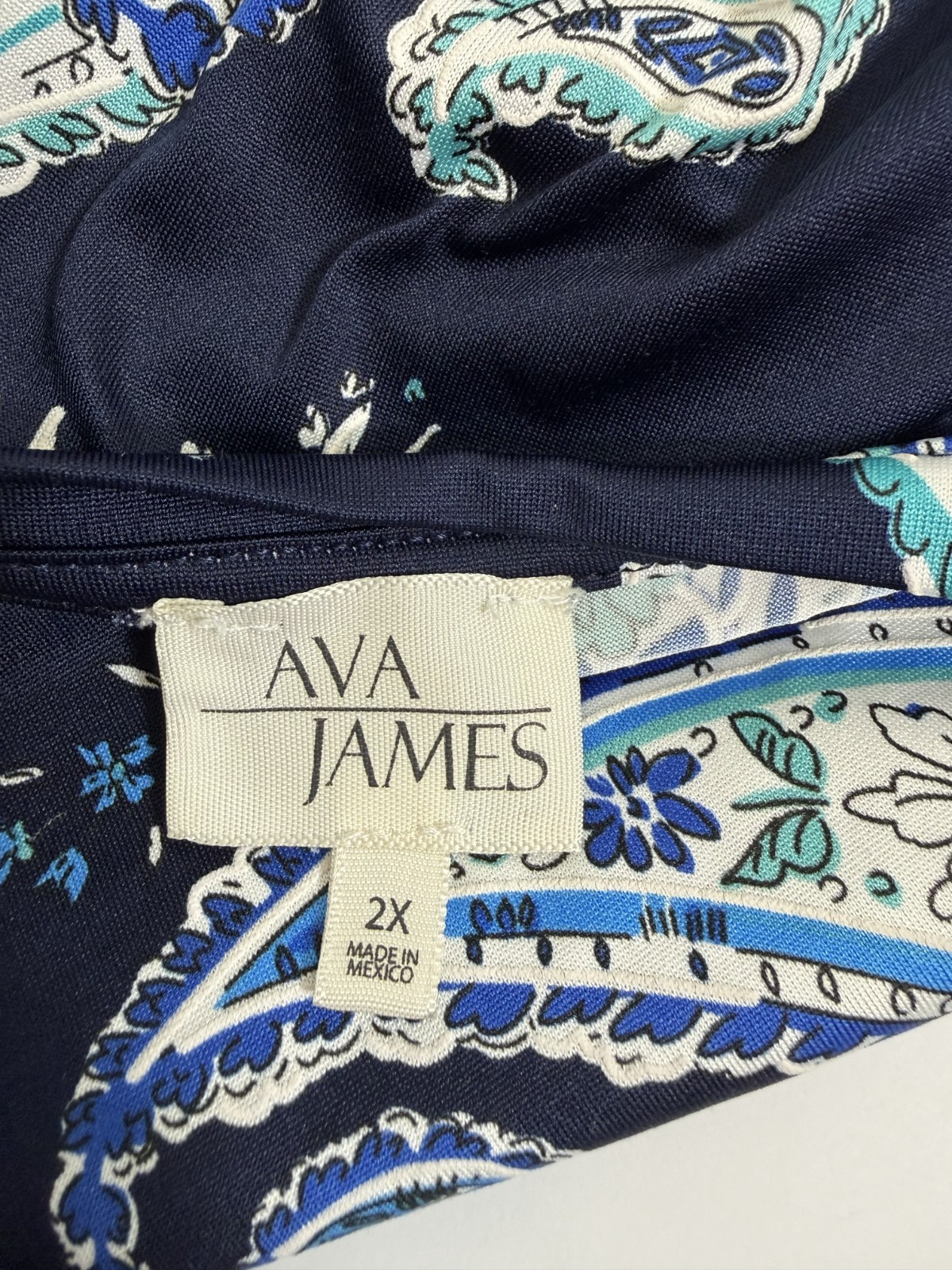 Ava James Blouse Women 2X Blue Paisley Lightweight Cap Sleeve Pullover Easy Cool