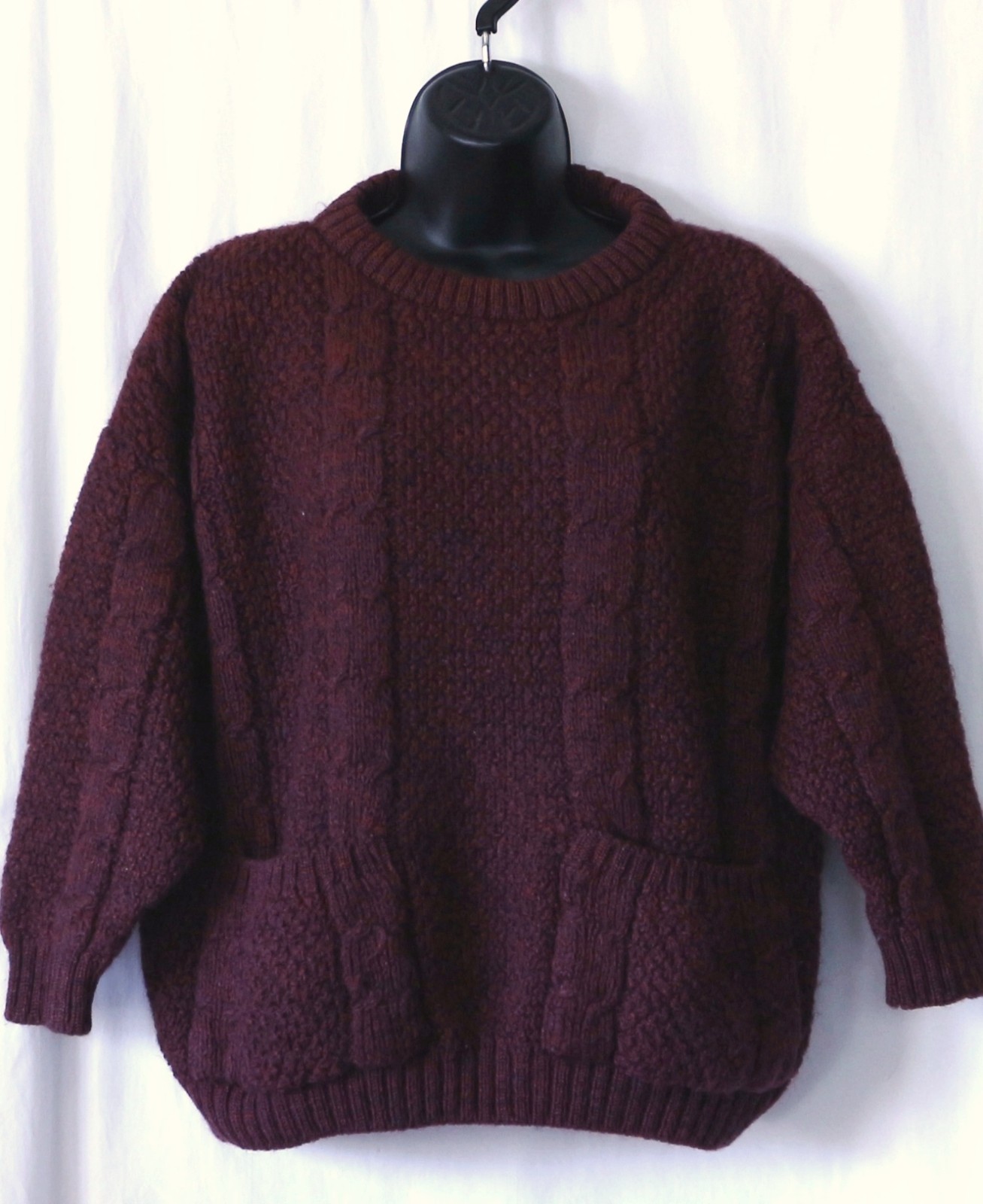 VTG L.L. BEAN Burgundy Wool Swtr Bracelet Slvs 46 In Chst 22 In Lng Sz M EXC