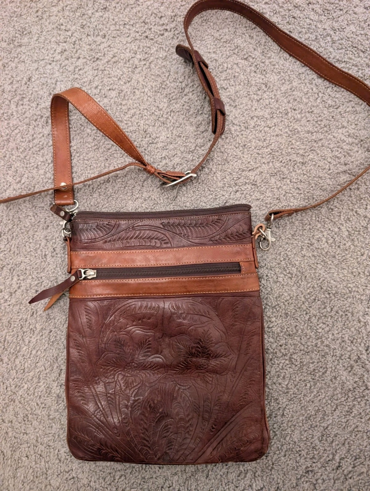JL Saldivar Paraguay Handcrafted Two Tone Brown Leather Crossbody Bag