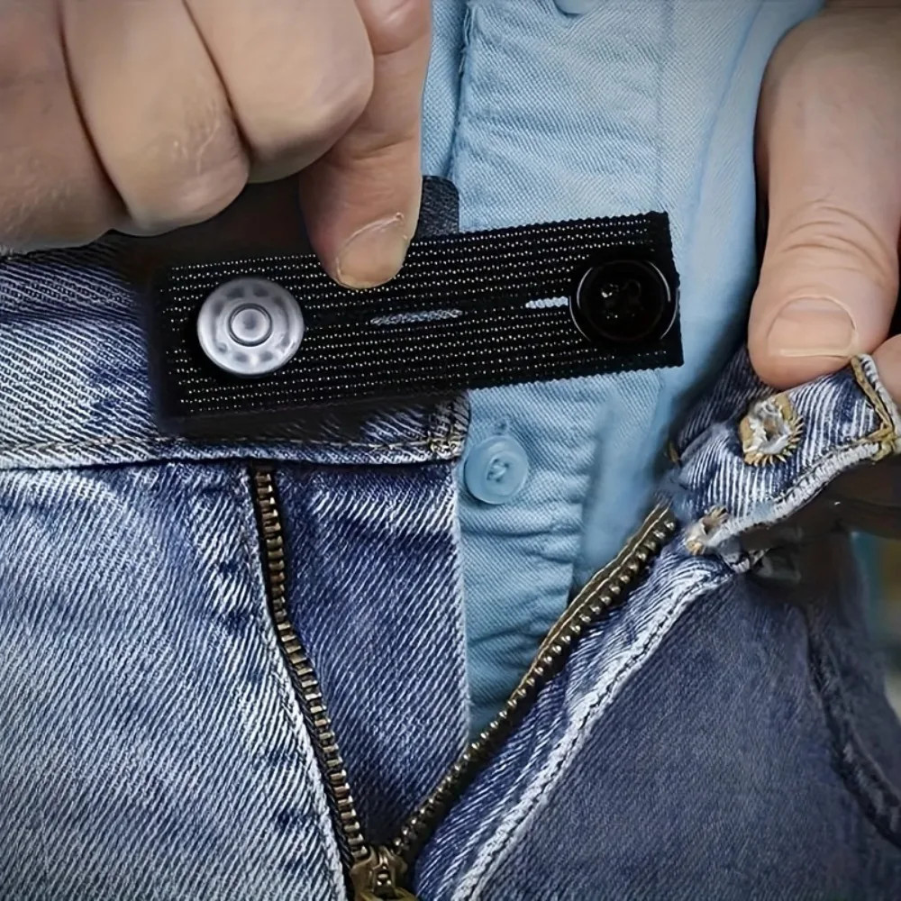 5pcs/set Black Interlocking Waistband Extender Buckle Elastic Adjustable Pant.