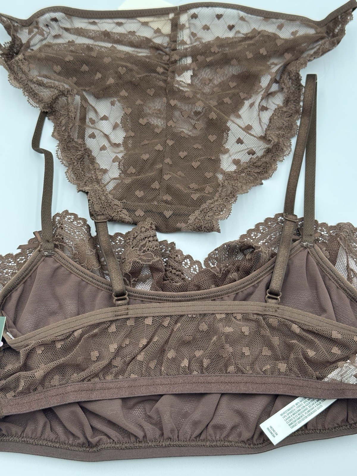 Wild Fable Lace Heart Bralette & Panty Lingerie Set – XXS – XXL Brown & Pink NWT
