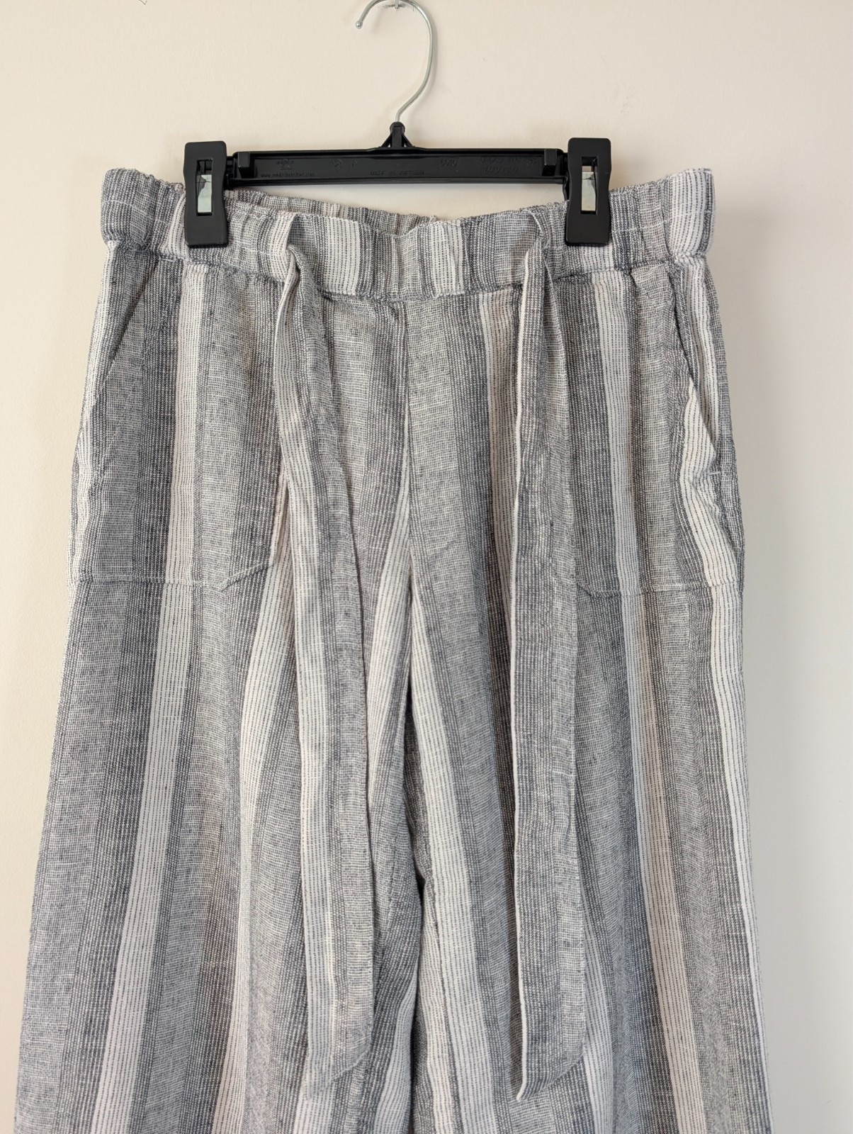 Caslon Linen Blend Crop Pants XS Gray Stripe Wide Leg Pull‑On Casual Lightweight
