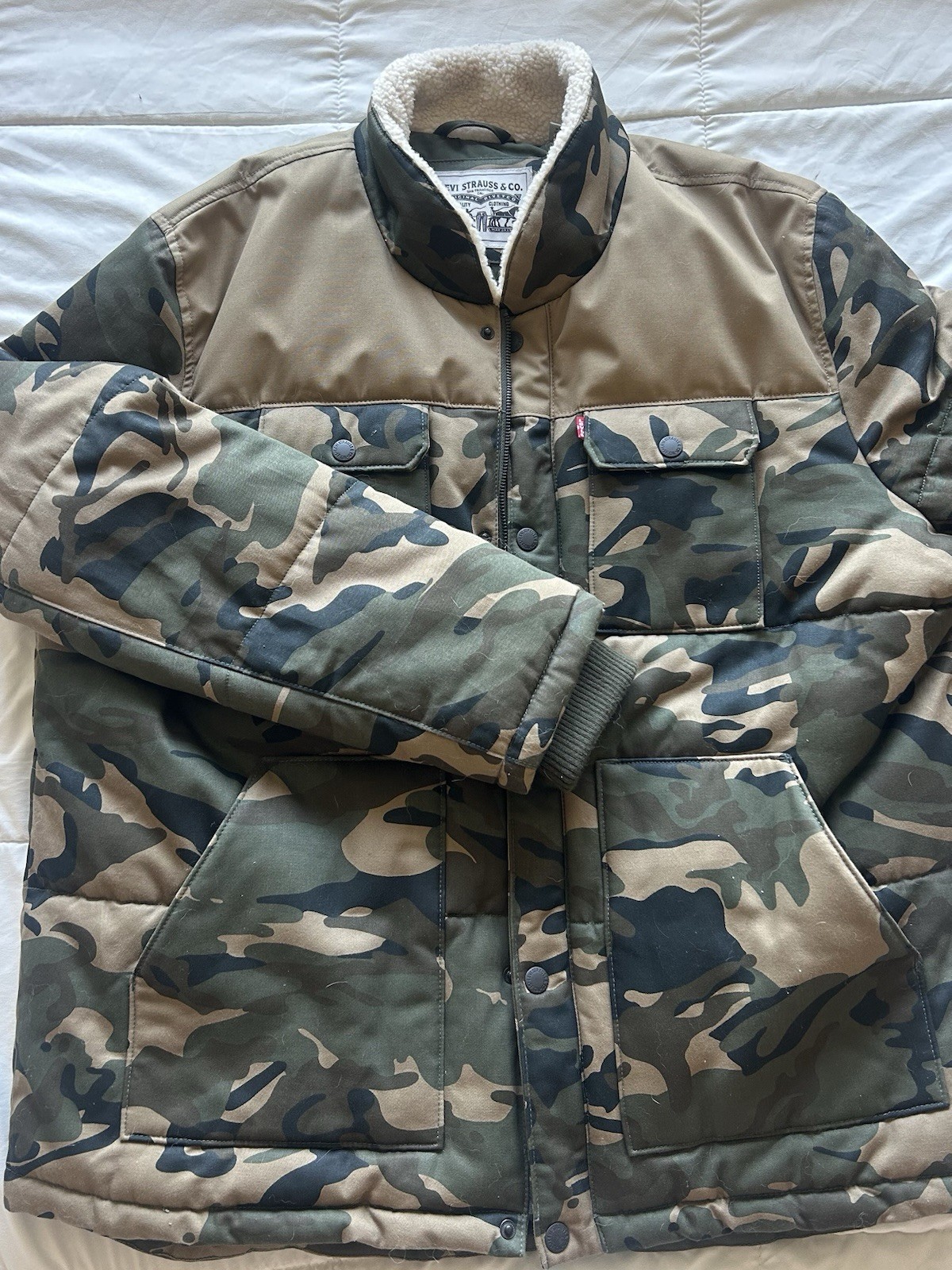 Levi Strauss & Co. Men’s Camo Sherpa Lined Lightweight Jacket Zip/Button XXL VTG