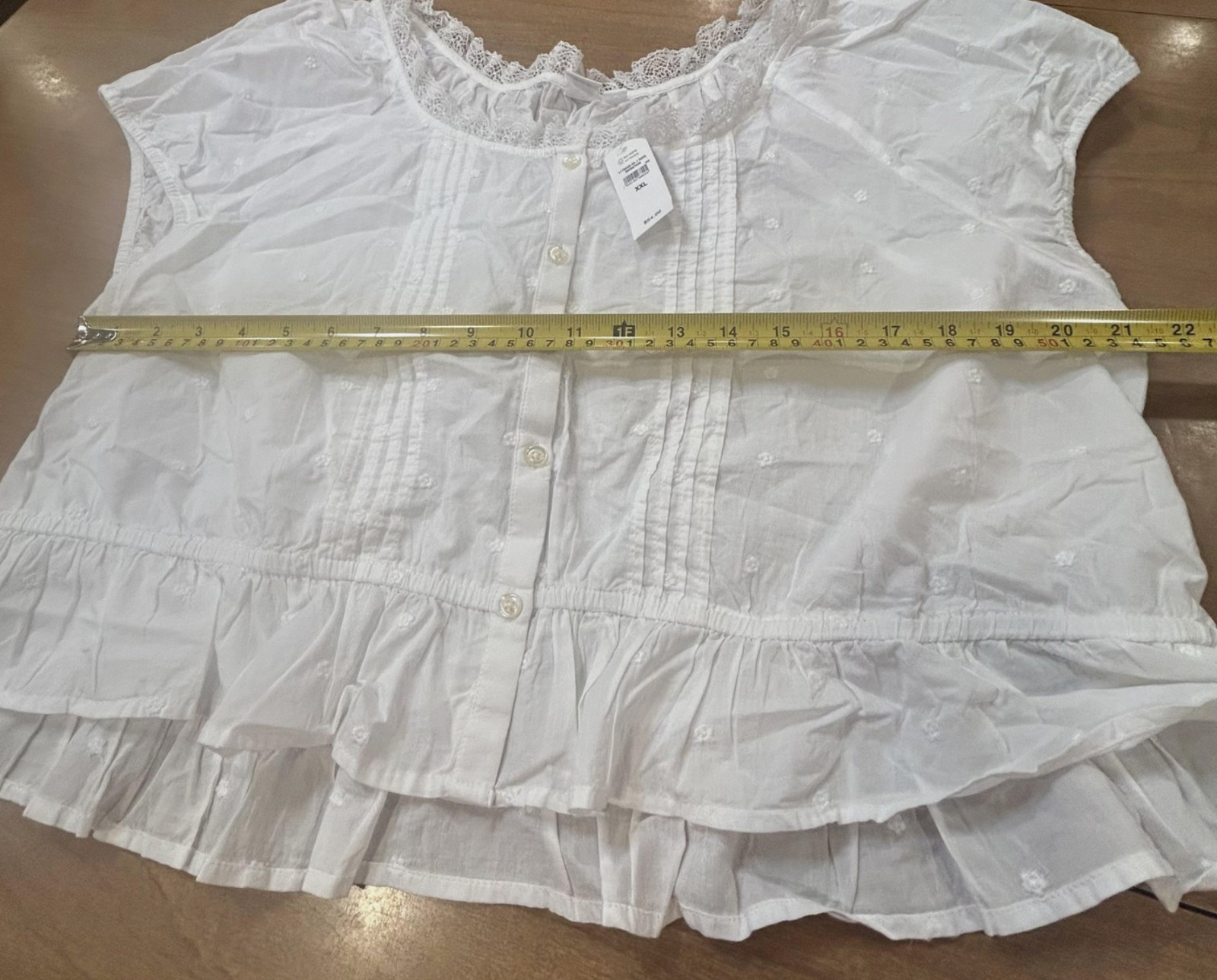 Gap Blouse Womens XXL White Embroidered Lace Ruffle Hem Button Top Boho Peplum