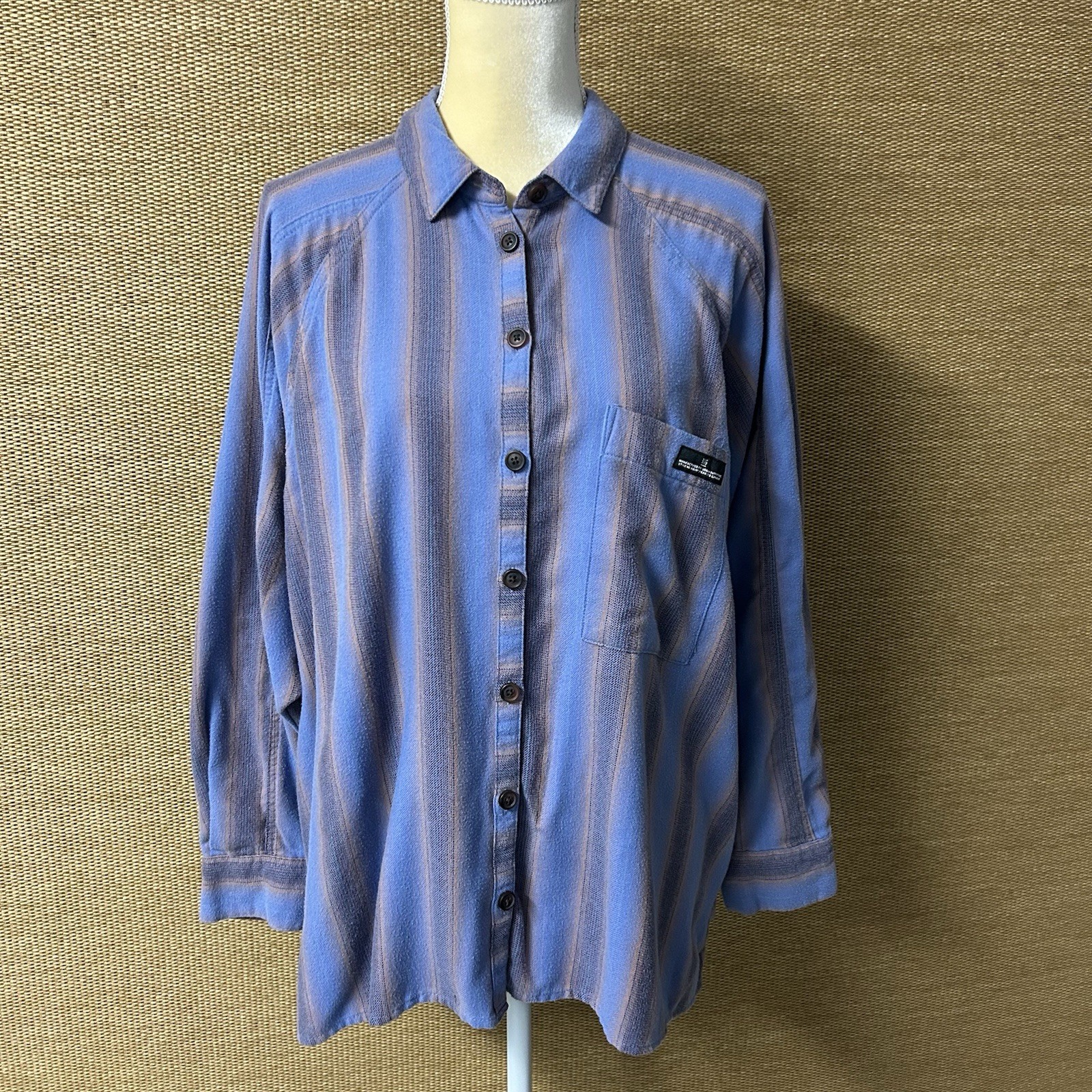BDG Urban Outfitters Brendan Flannel Shirt Womens M Blue Tan Stripe Oversized