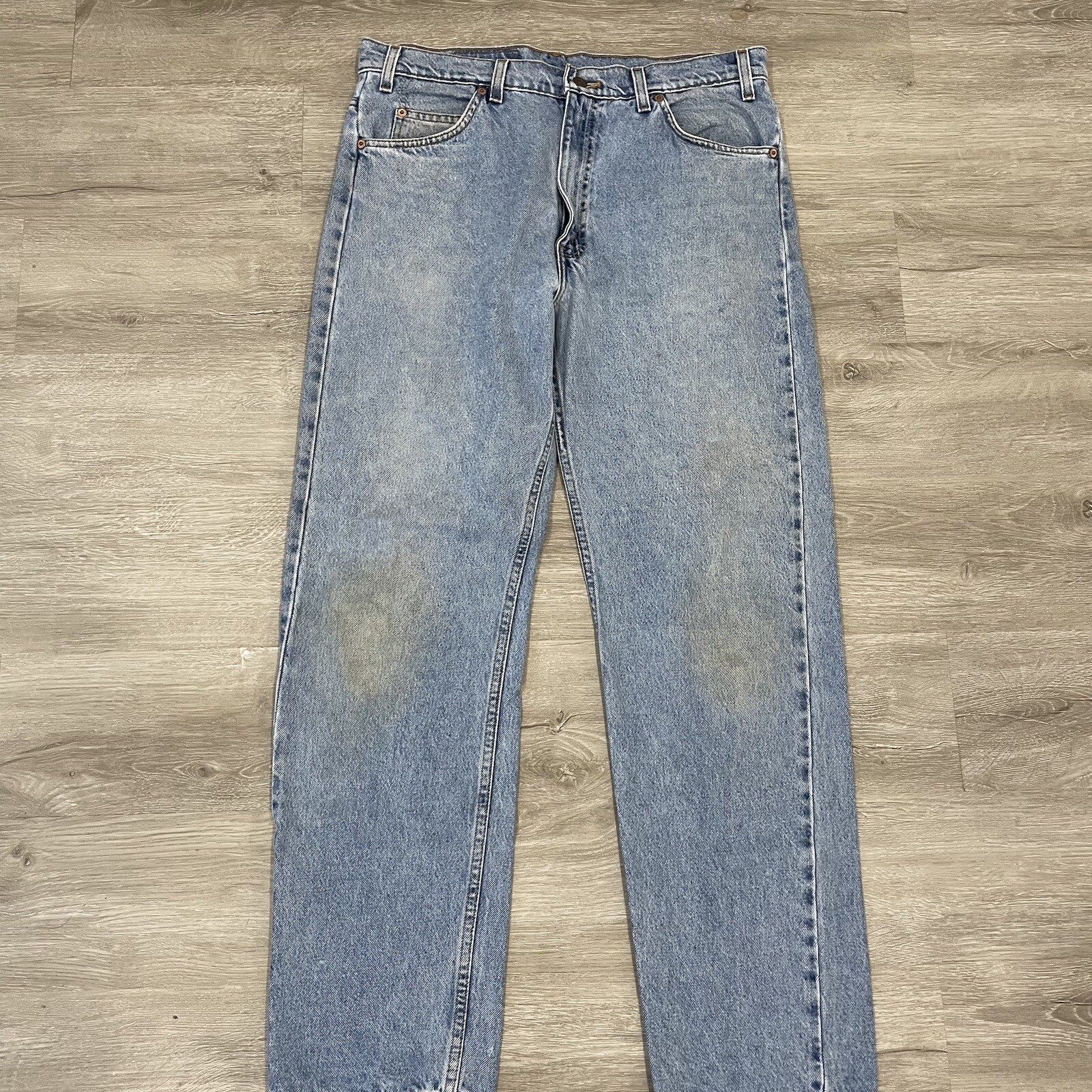 Vtg 90s Levis 505 Orange Tab Mens Light Wash Regular Fit Jeans Blue Size 34×31