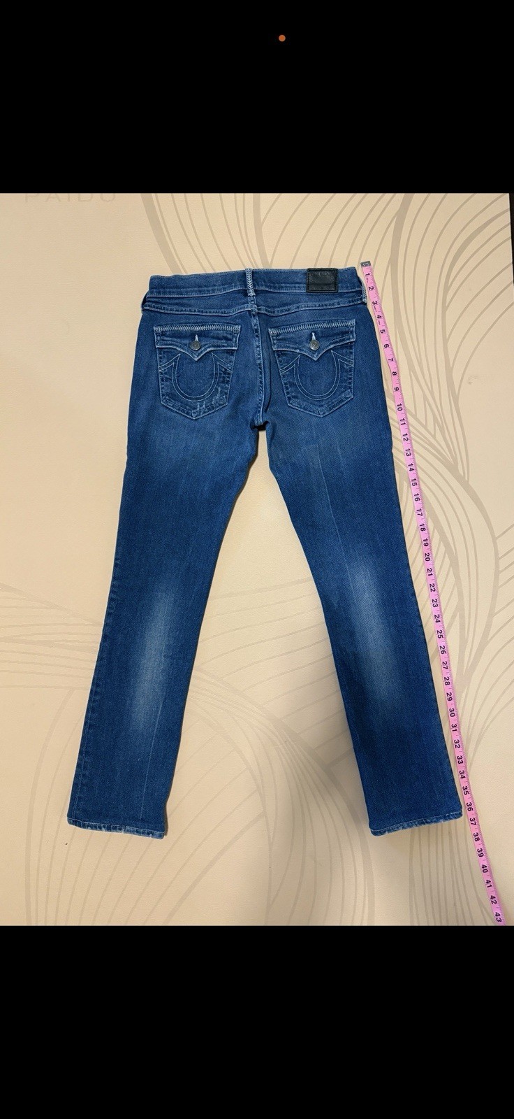 True Religion Women’s Blue Medium Wash Straight Mid Rise Distressed Jeans 26