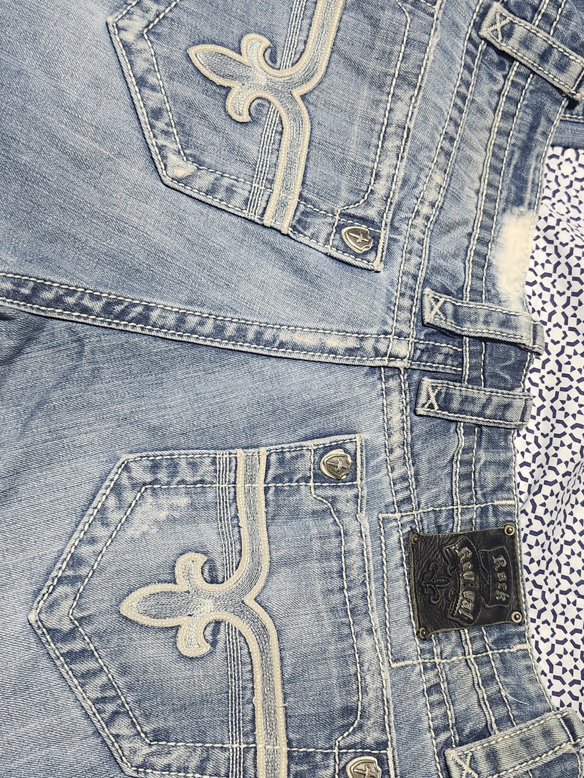 Revival Men’s Light Wash Blue Straight Jeans Embroidered Logo Back Pockets
