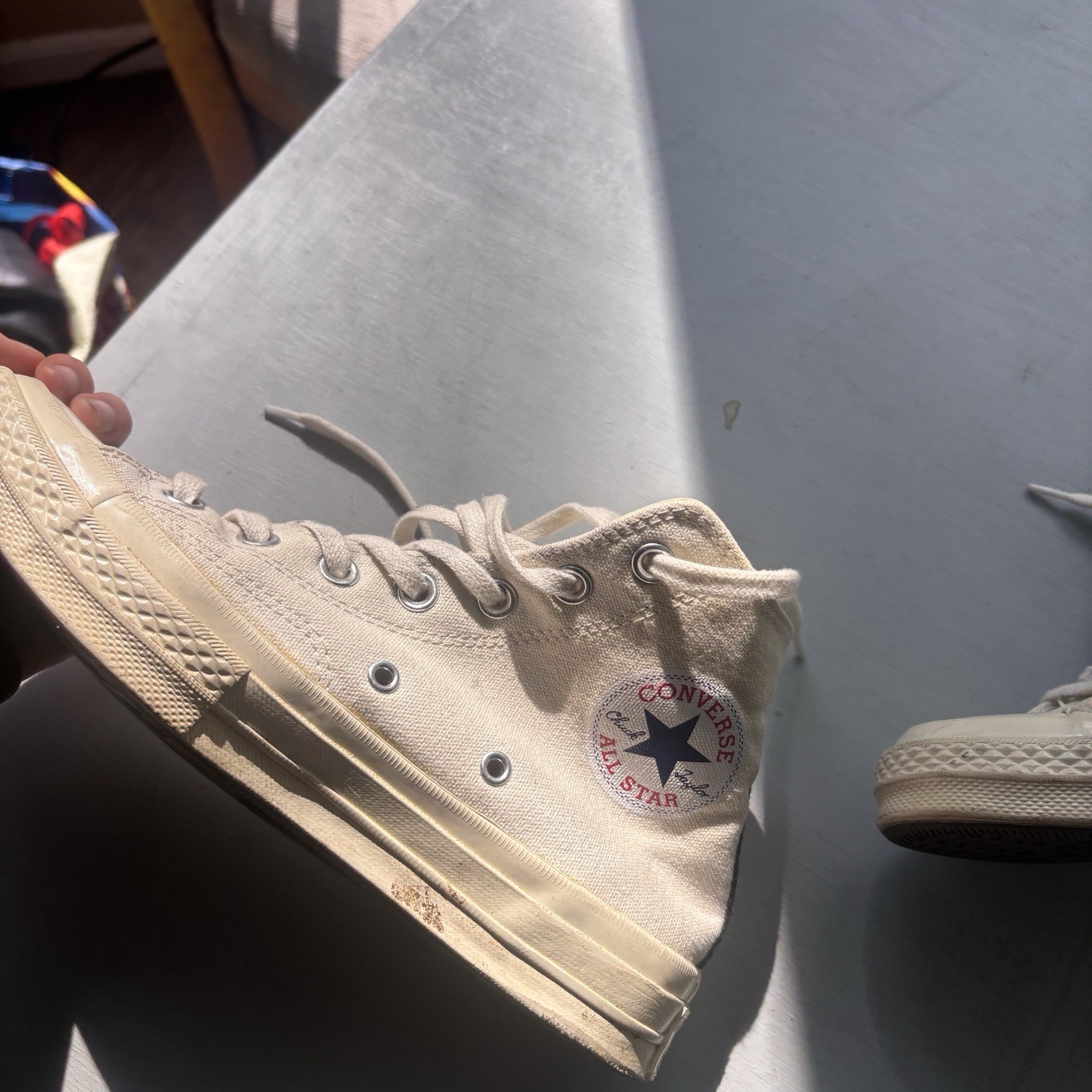 Converse Chuck Taylor All Star High Top Canvas Sneakers Beige/Red Heart Lace-Up