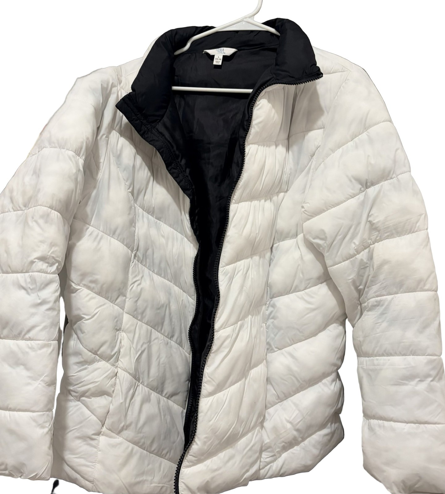 Time And Tru Women’s White/Black Quilted Puffer Jacket Size L