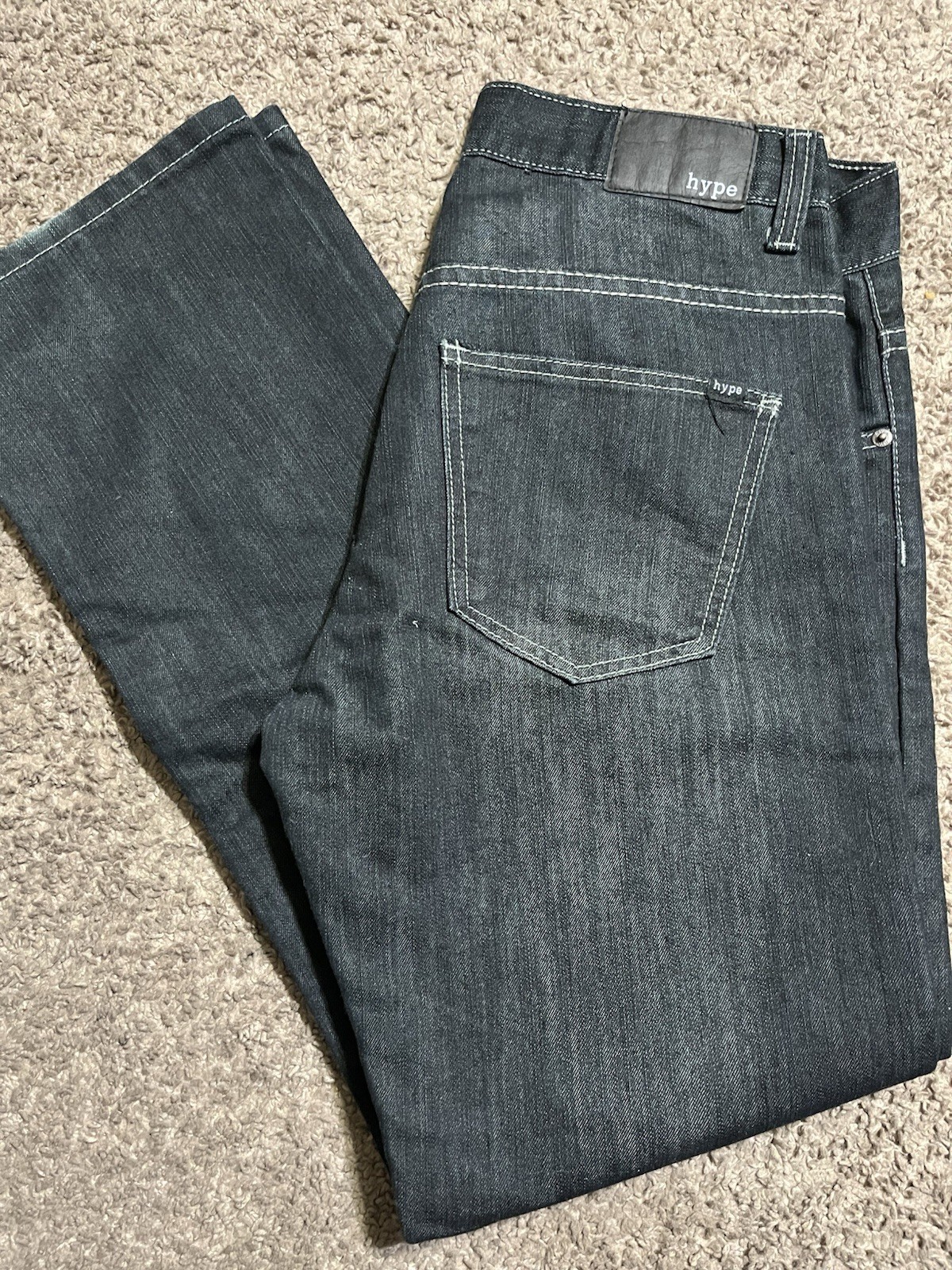 hype Men’s Black Dark Wash Denim Jeans Straight Fit Mid Rise 5-Pocket