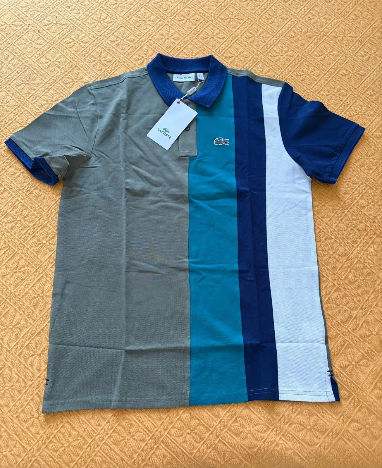 Lacoste Mens Color-Block Polo Shirt Grey Blue Turquoise Size XL FR 6 – NEW