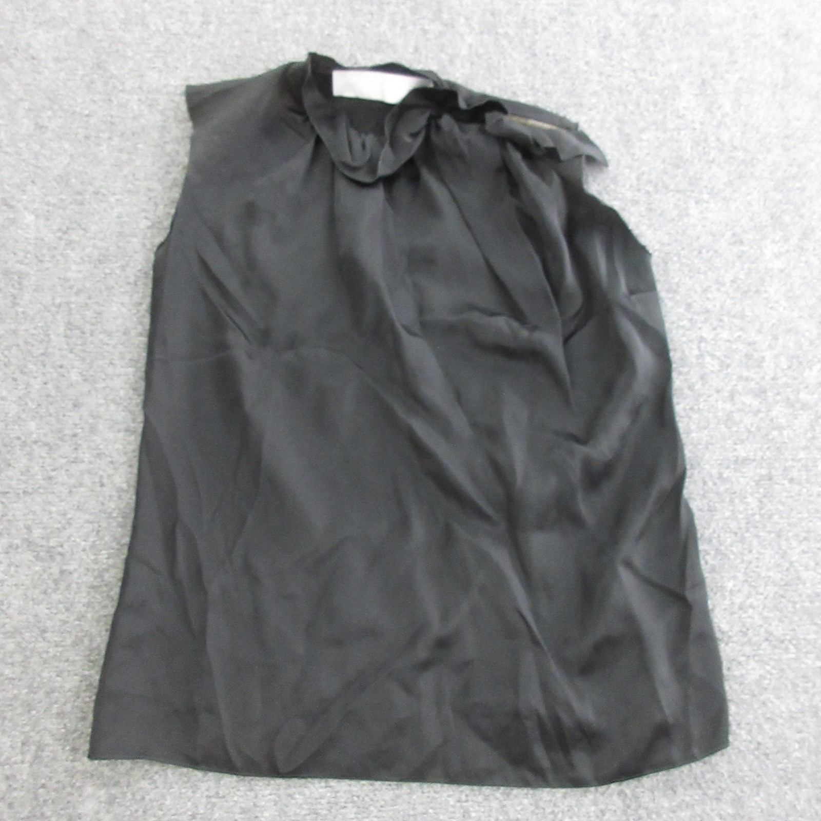 Lanvin Blouse Womens 36 Black Silk Satin Ruffle High Neck Sleeveless Top France