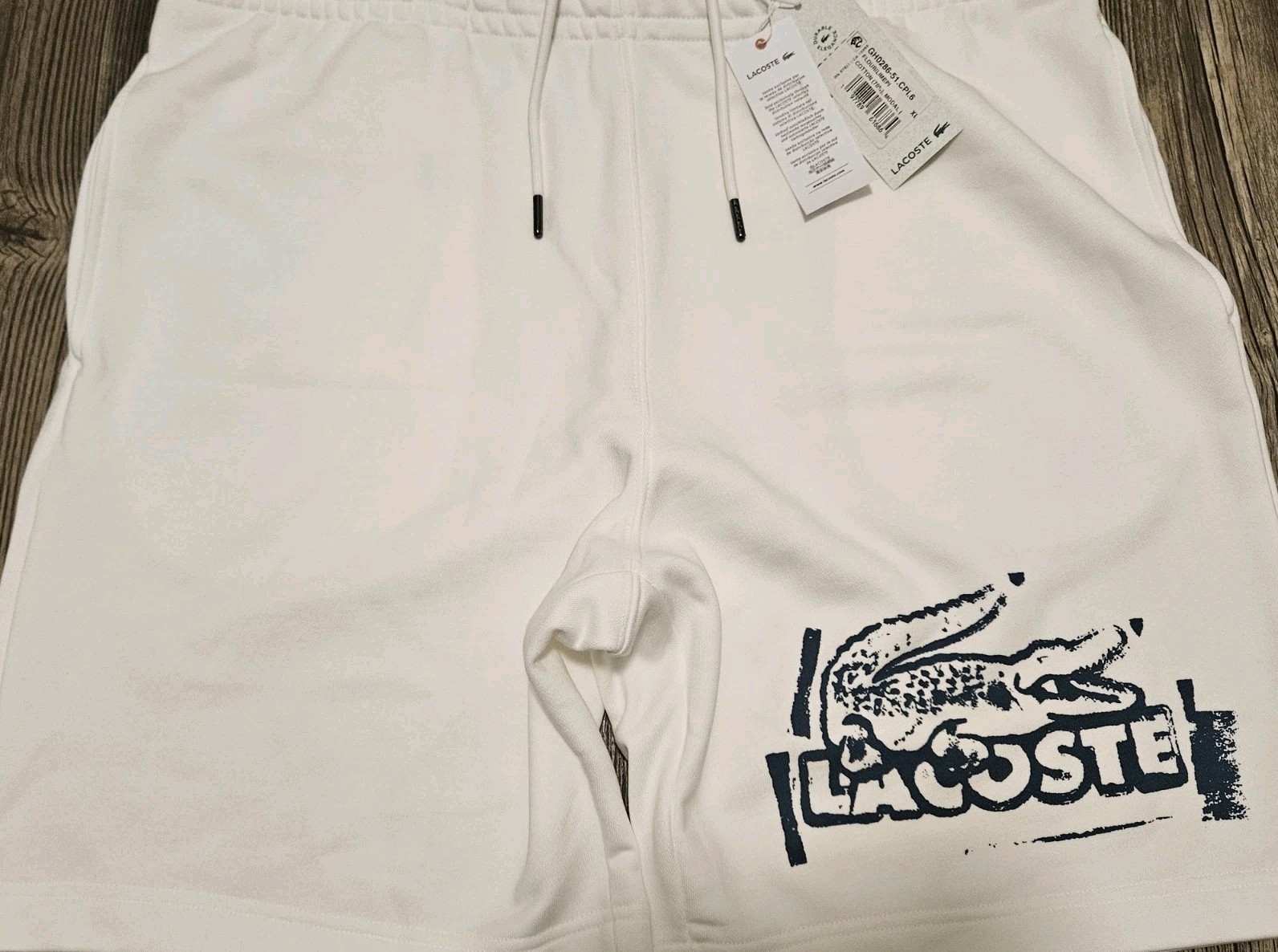 Lacoste Graphic Print Logo Cotton Fleece Croc Shorts White Blue Men’s Sz XL NEW