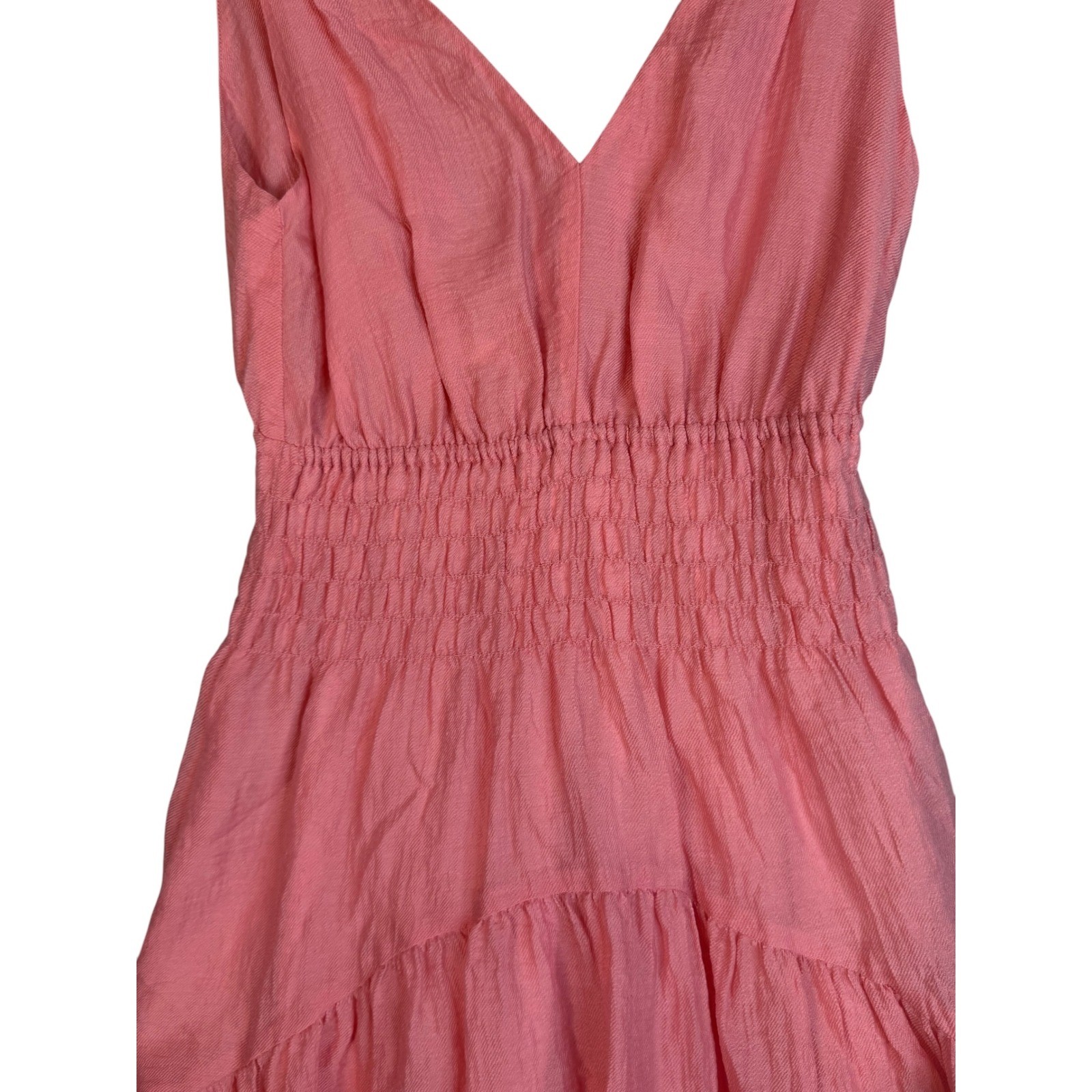 Vince Pink Smocked Waist Tiered Maxi Dress V-Neck Sleeveless XXS