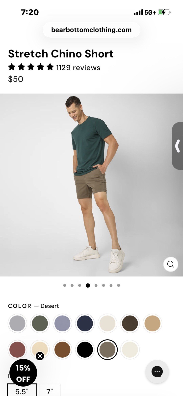 Bear Bottom Stretch Chino Shorts 5.5” All Size M (5 PAIRS)