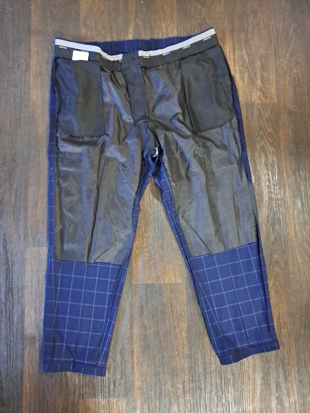 Lineage Performance Stretch Fabric Blue Windowpane 2pc Suit Mens 50R Pants W44