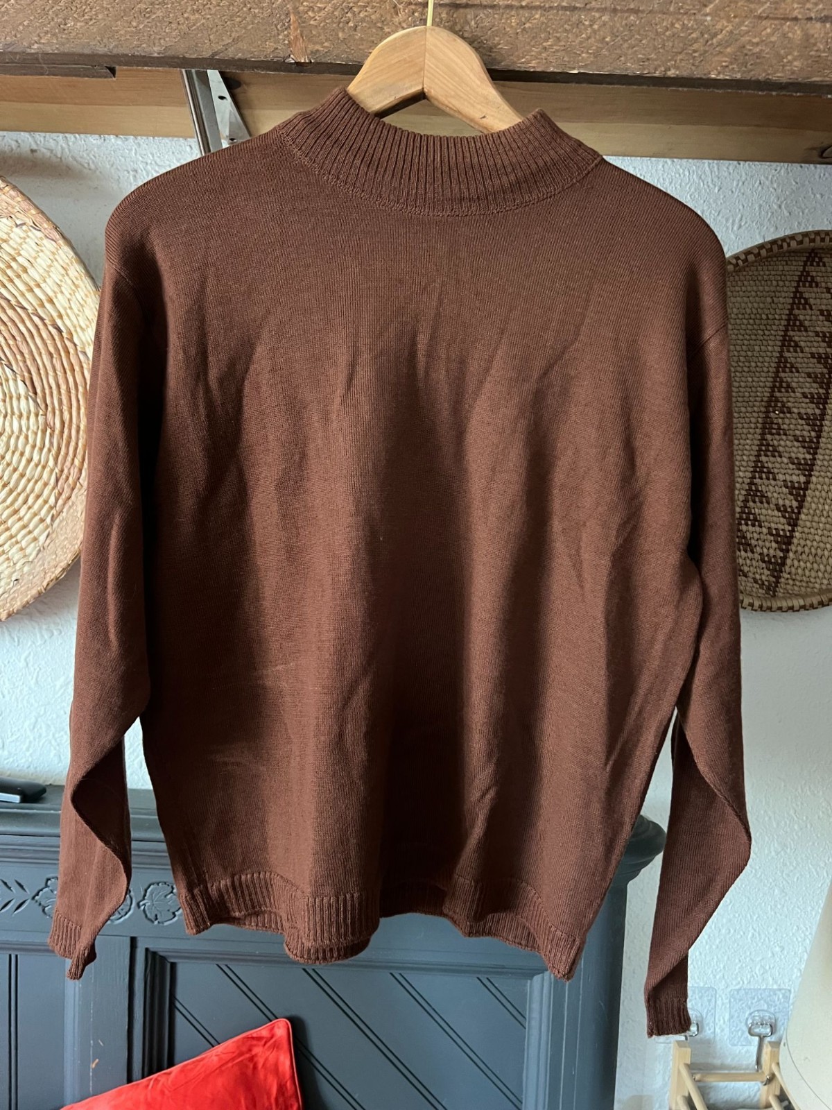 Brown Pendelton Wool mock neck pullover sweater Large USAmade