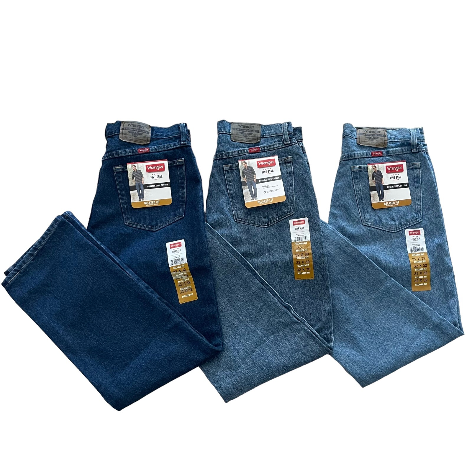 NWT Wrangler Men’s Five Star Premium Denim Relaxed Fit Jeans 4 Colors All Sizes