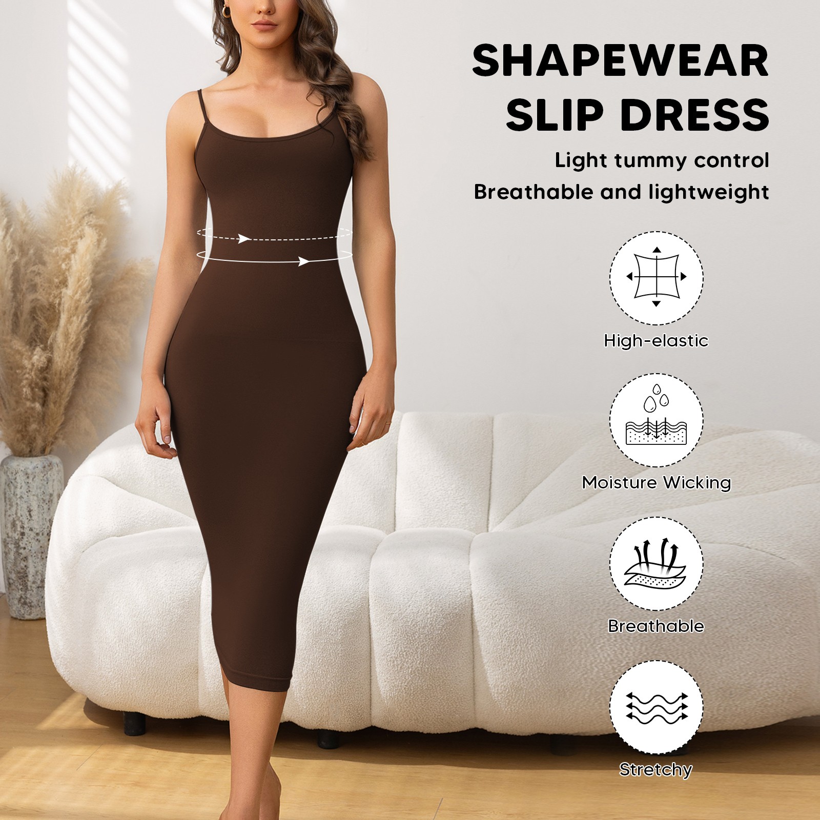 Women’s Tummy Control Midi Dress – Slimming Bodycon Sleeveless Shapewear Evening