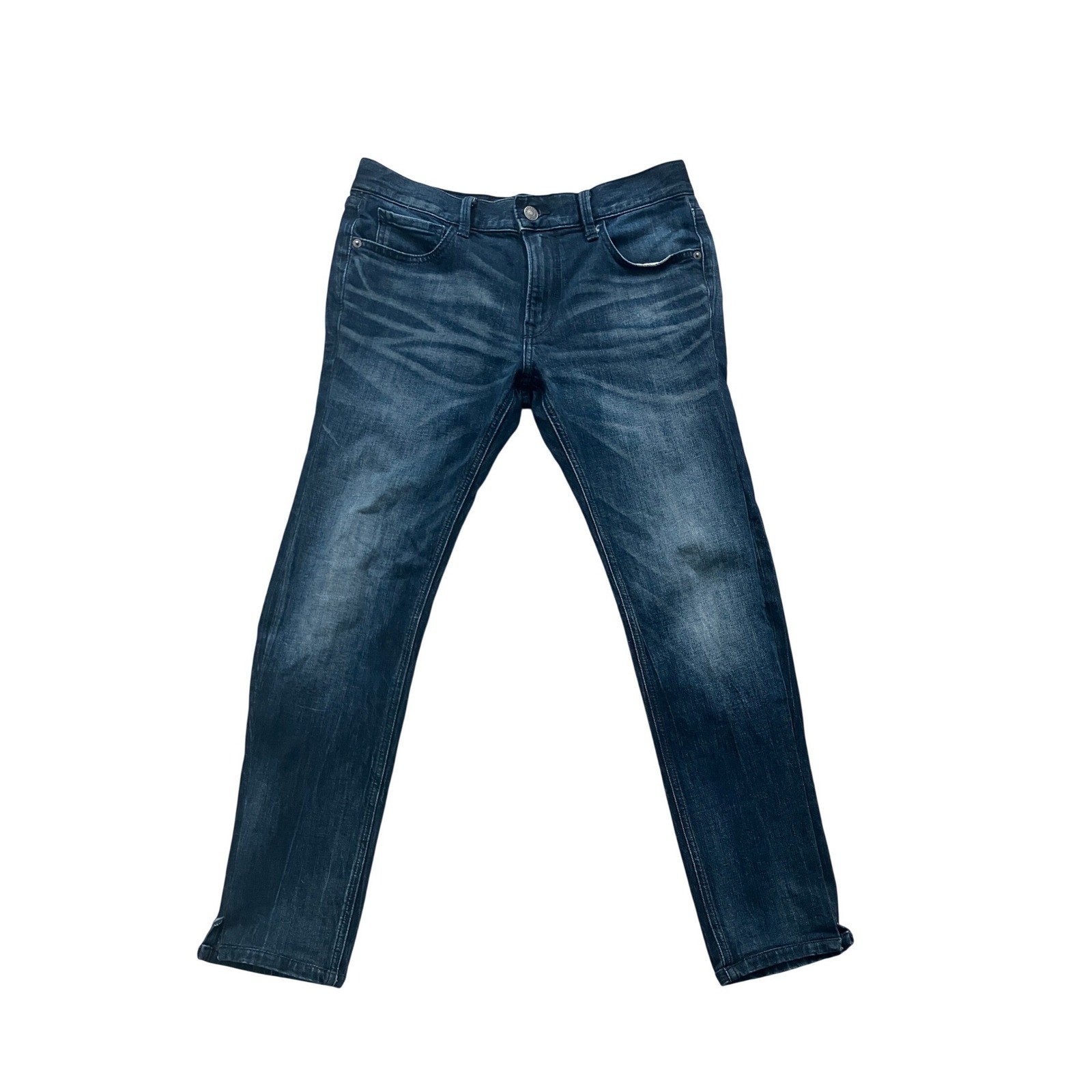 Express Jeans Rocco Slim Fit Slim Leg Dark Wash Denim Mens 29×30 Blue Whiskered