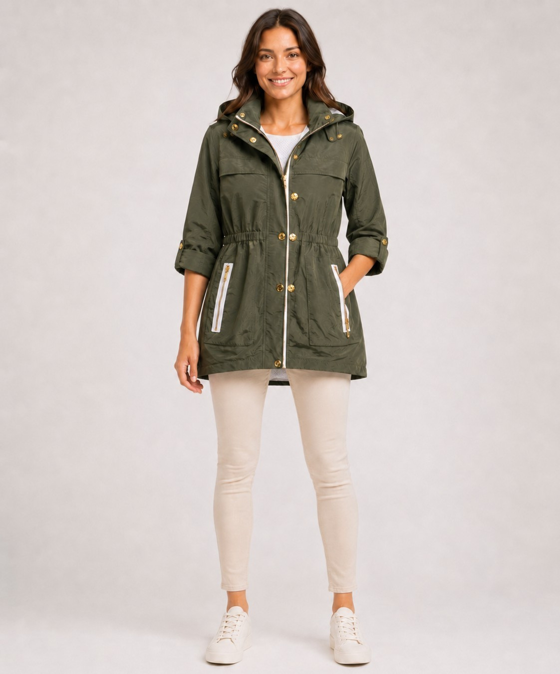 Millard Fillmore MF-13 Green Hooded Anorak Jacket S Mid-Length Zip/Button