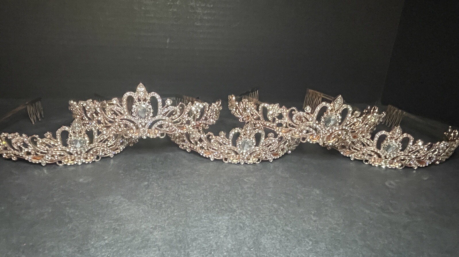 5 Count Rhinestone Rose Gold Tone Tiaras Headpiece Wedding Birthday Princess