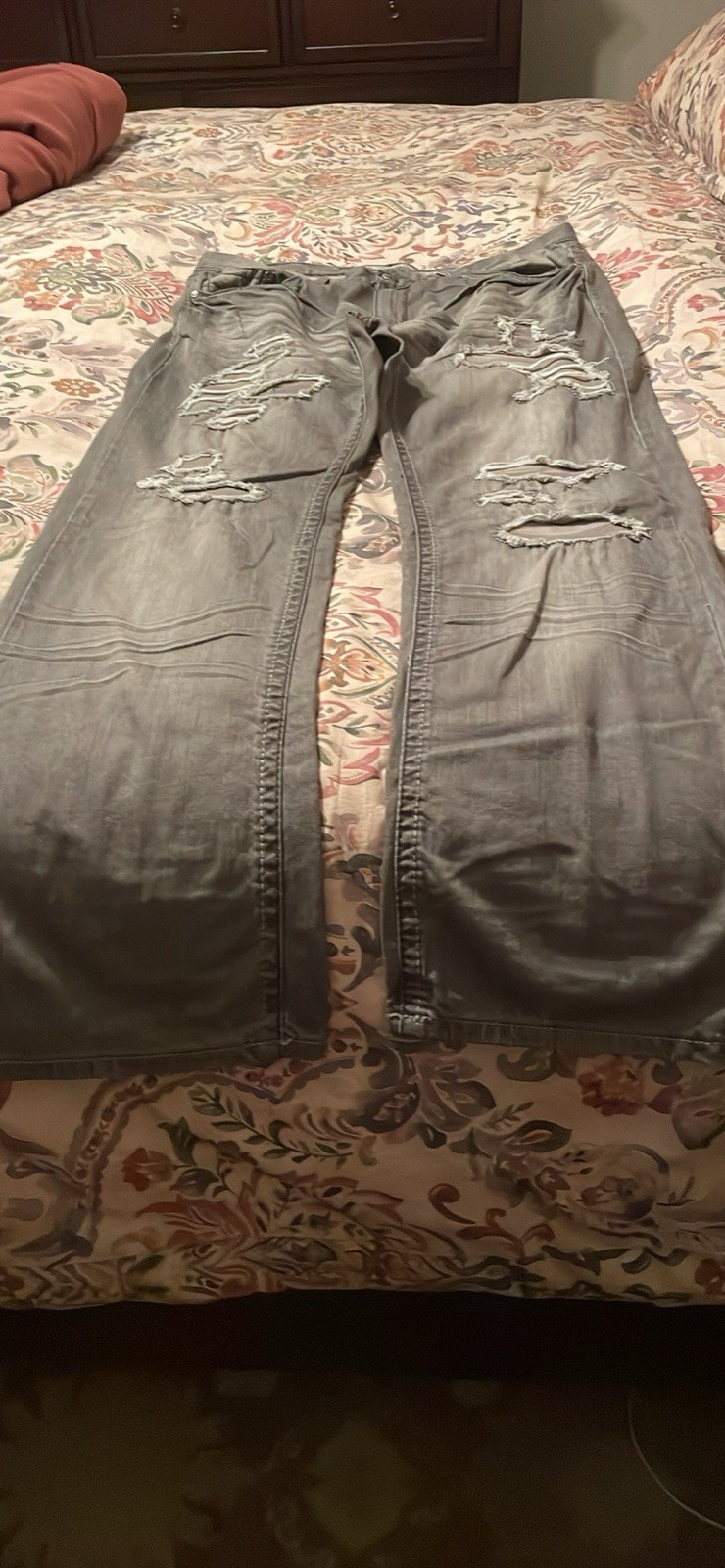 Request Men’s Premium Denim Straight Leg Jeans Gray Distressed Mid Rise 5-Pocket