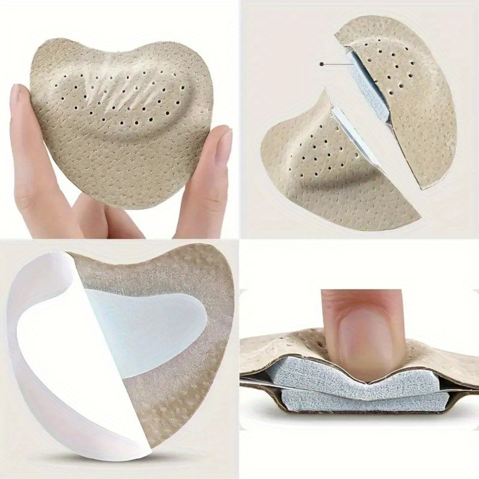6PCS Faux Cowhide Self Adhesive Forefoot Insole Breathable Non Slip for High