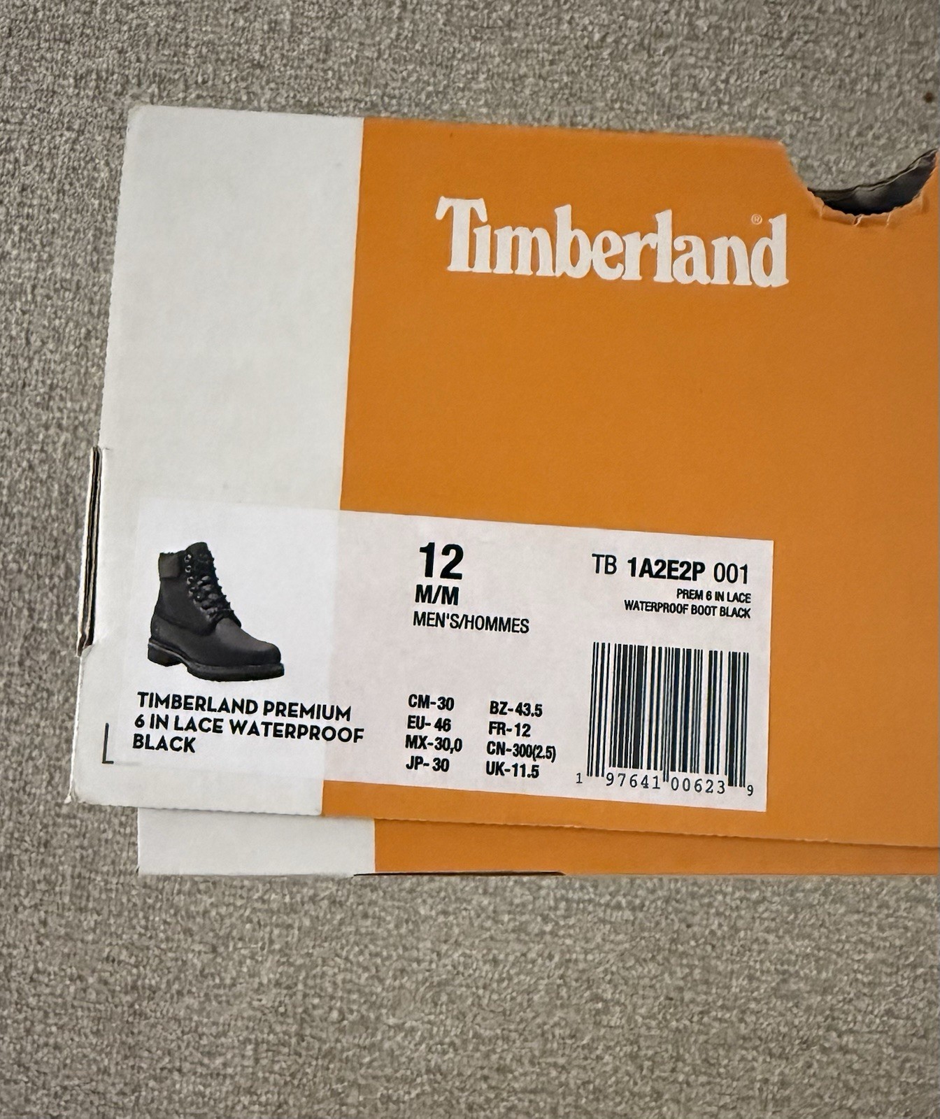 Timberland Premium 6-Inch Lace Waterproof Boot Black Nubuck Size 12