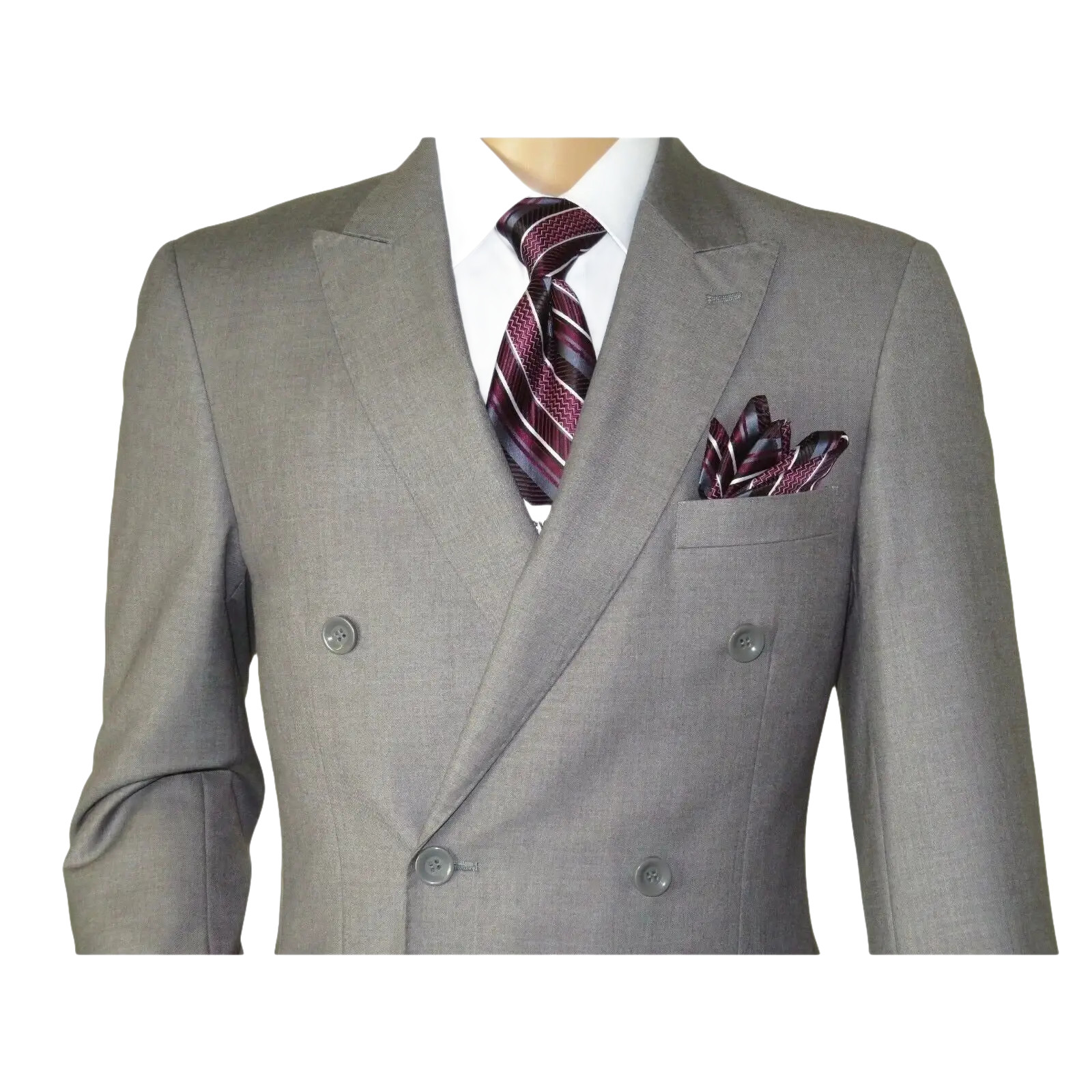 Men Apollo King Double Breasted Suit Classic Peak Lapel Soft Blend DM23 Gray
