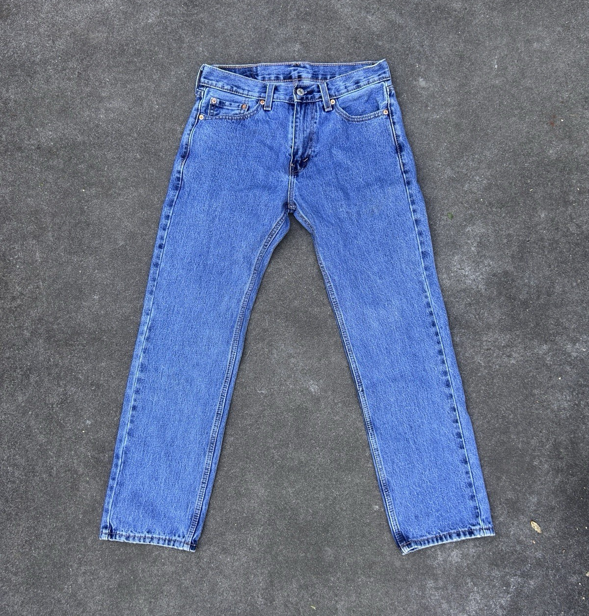 Levi’s Men’s 505 Straight Fit Blue Denim Jeans Medium Wash Mid Rise Button Fly