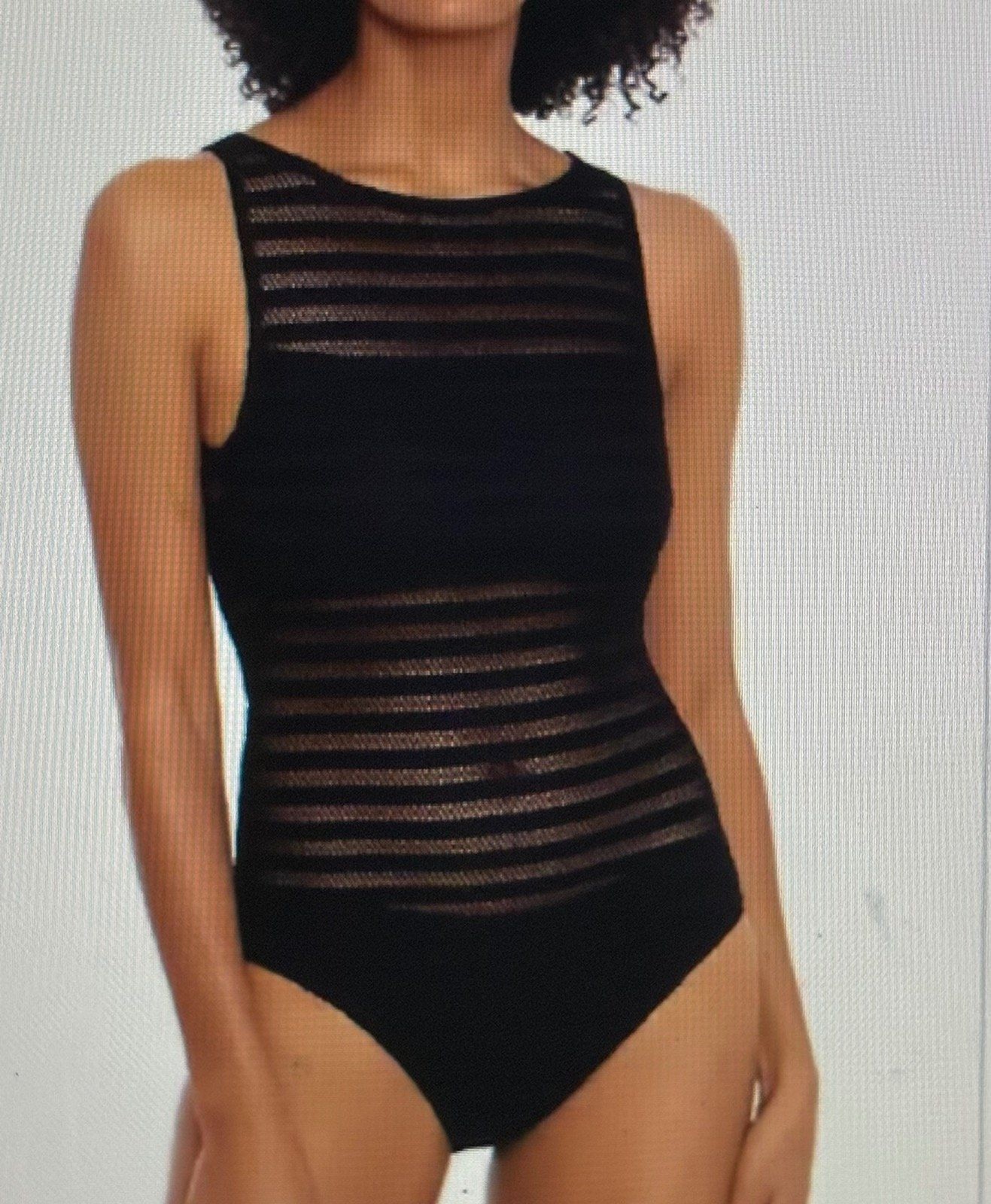 NWT Lauren Ralph Lauren Black Ottoman Boatneck Mesh One Piece Swimsuit 16