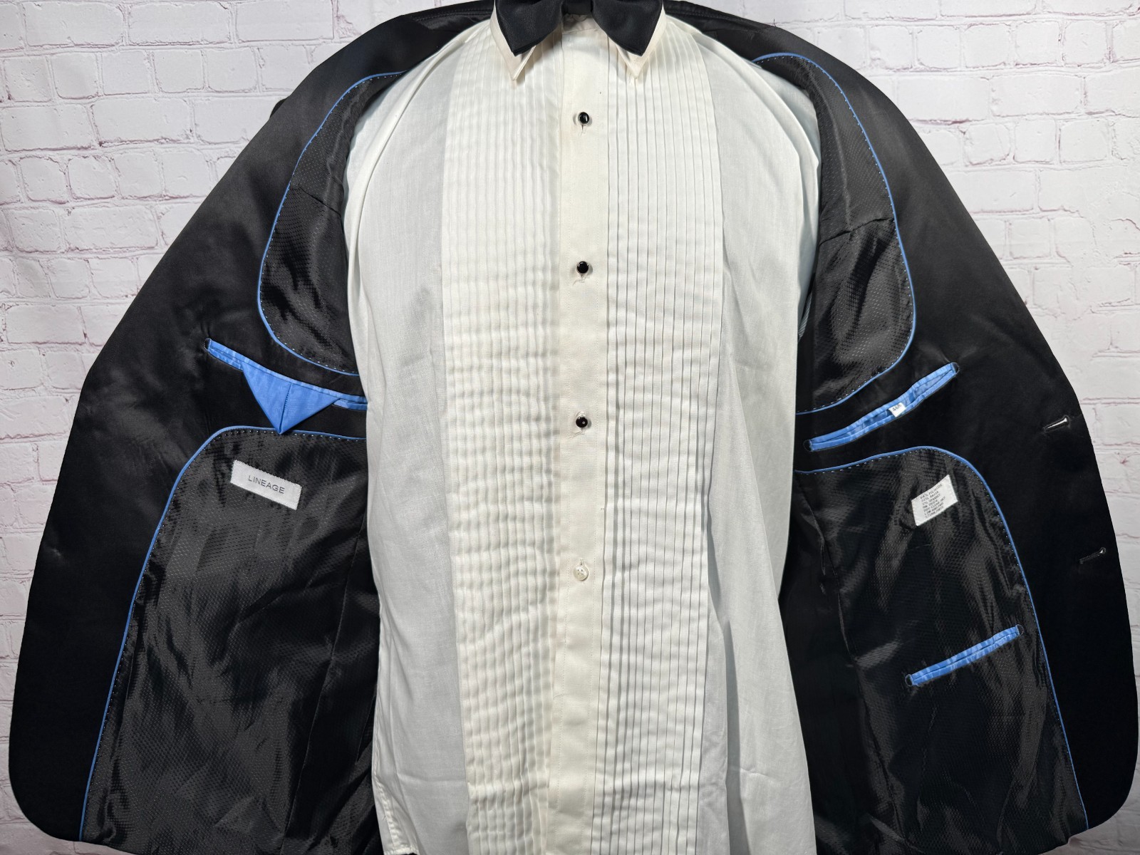 LINEAGE Mens Black ATHLETIC FIT Formal TUXEDO Sport Coat Blazer TUX Jacket 46S