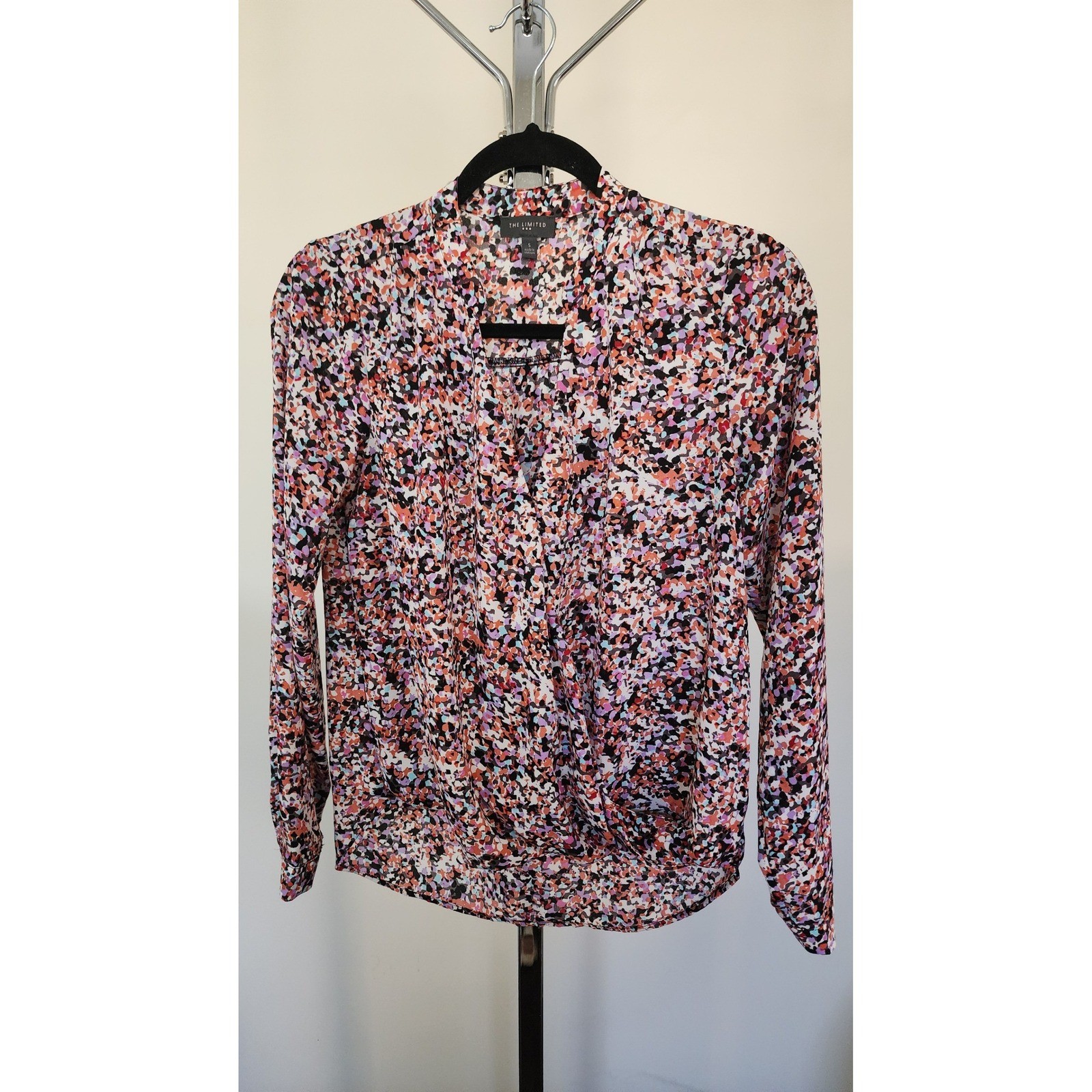The Limited Women Pink Orange Purple Confetti Print Surplice Wrap Blouse Small