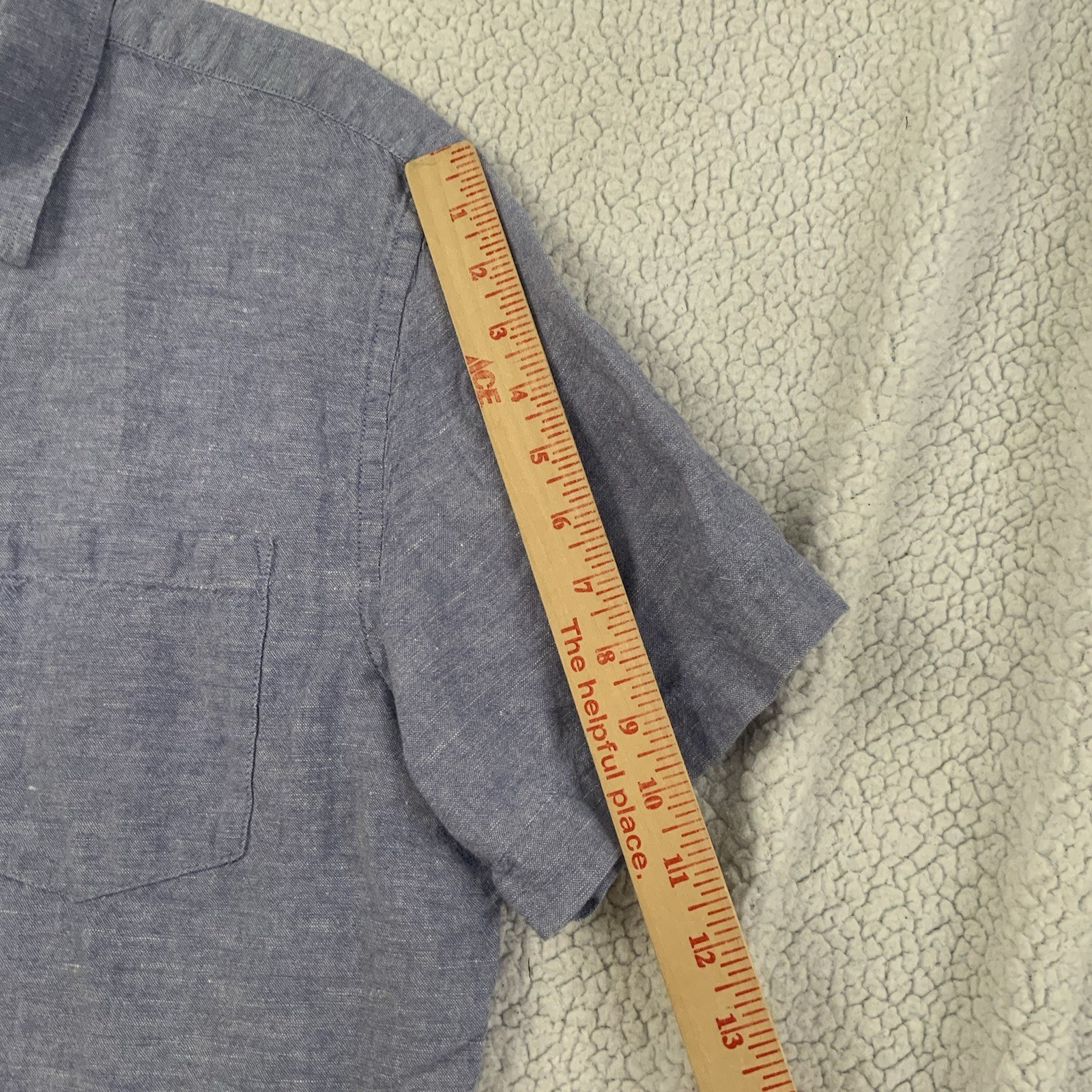 Banana Republic Men L Slim Fit Linen Blend Short Sleeve Button Front Shirt Blue
