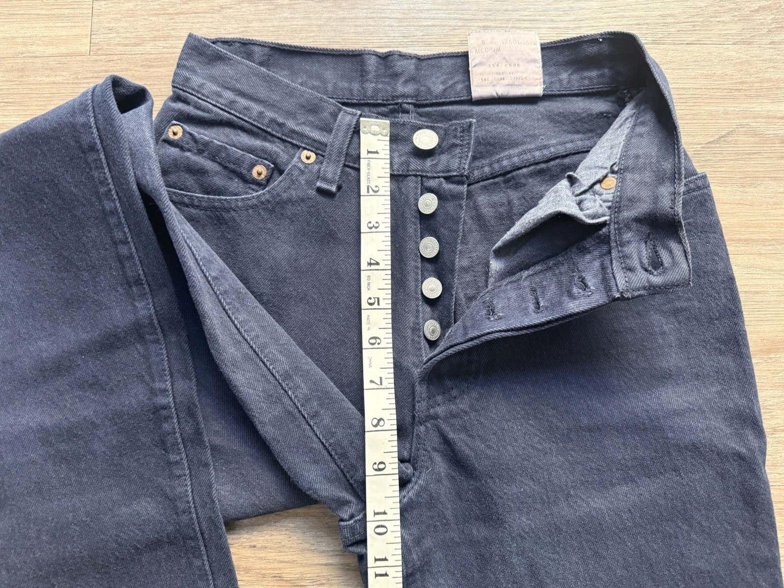 Vtg 1994 Levis 501 Navy Blue High Waisted Jeans Petite 24×31 Made in USA 90s