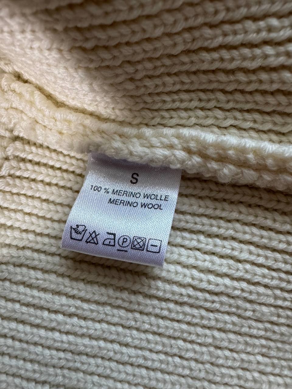 RENE LEZARD Vintage Women’s Cable Knit Cardigan Zip Up Sweater Cream Merino Wool