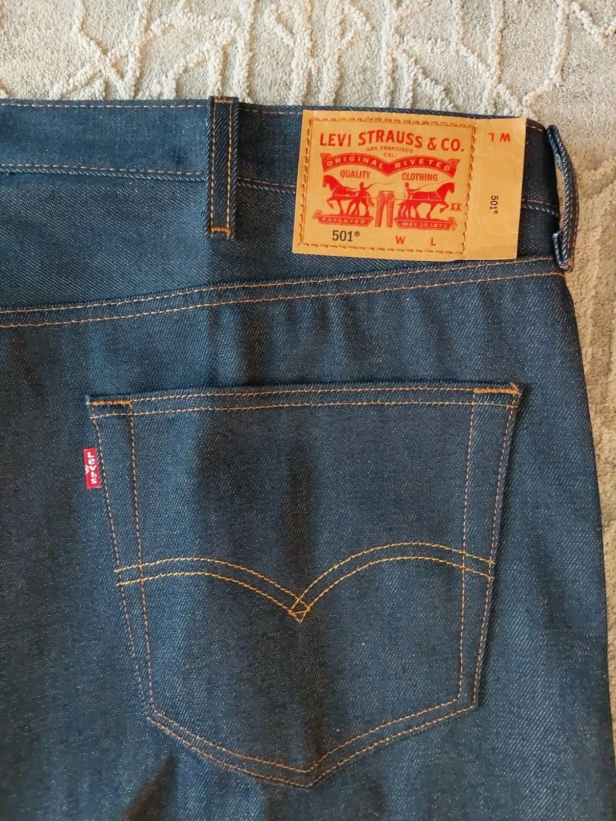 Levis 501 Original Jeans Mens 50×34 Dark Wash Button Fly Shrink To Fit Ridged