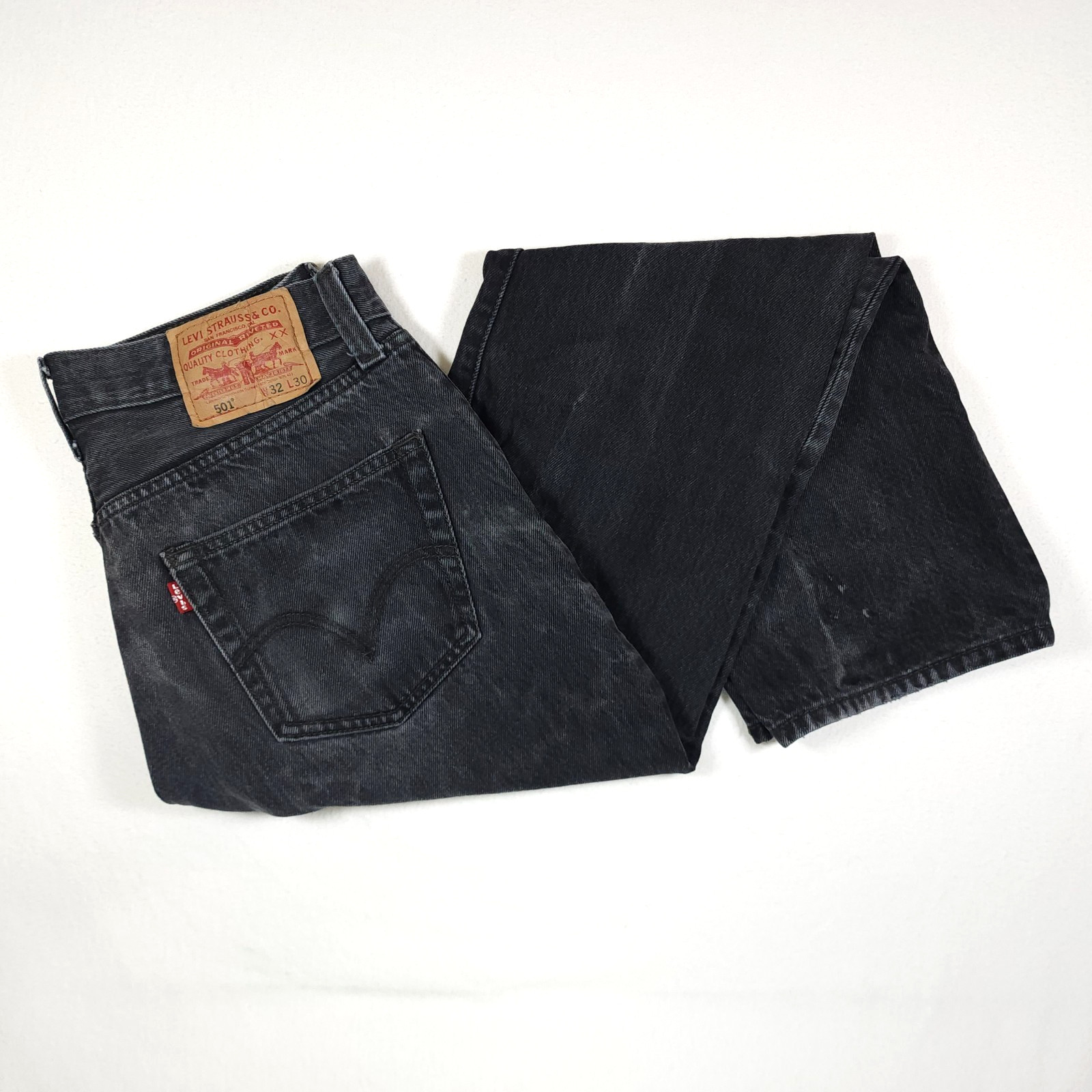 Levi’s 501 Button Fly Black Jeans 32×30 Mens Straight Leg ~ Faded Light Wear