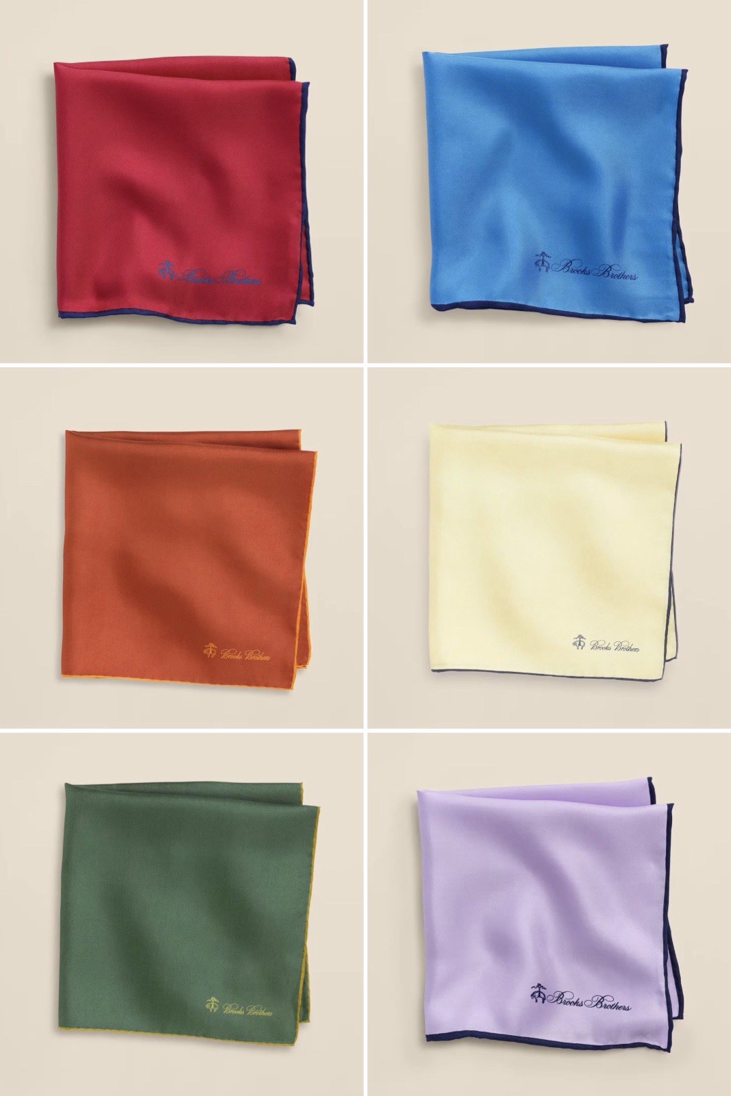 Brooks Brothers “LOT OF 6” Rainbow 100% Silk Pocket Square (New-Minor Flaws)