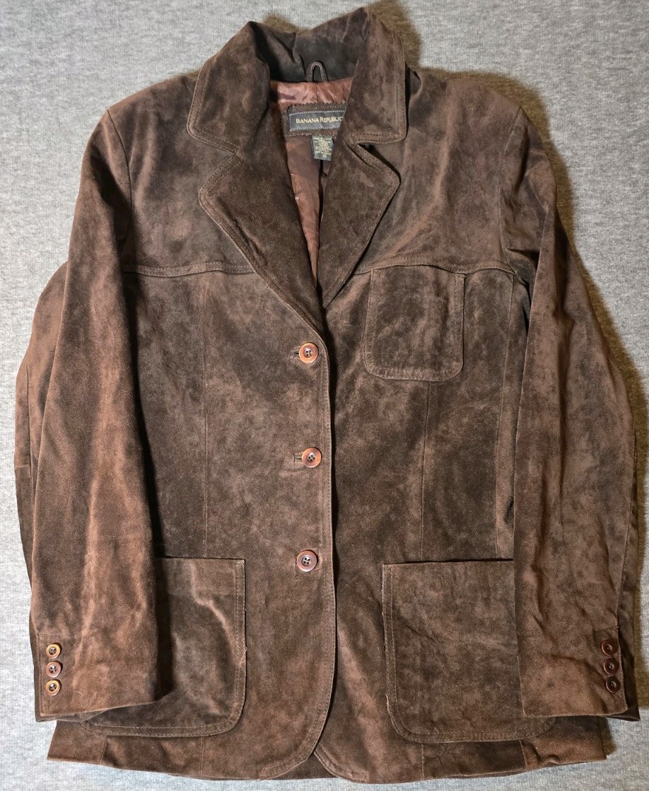 Banana Republic Brown Suede Leather Blazer Jacket Women’s Medium 3 Button