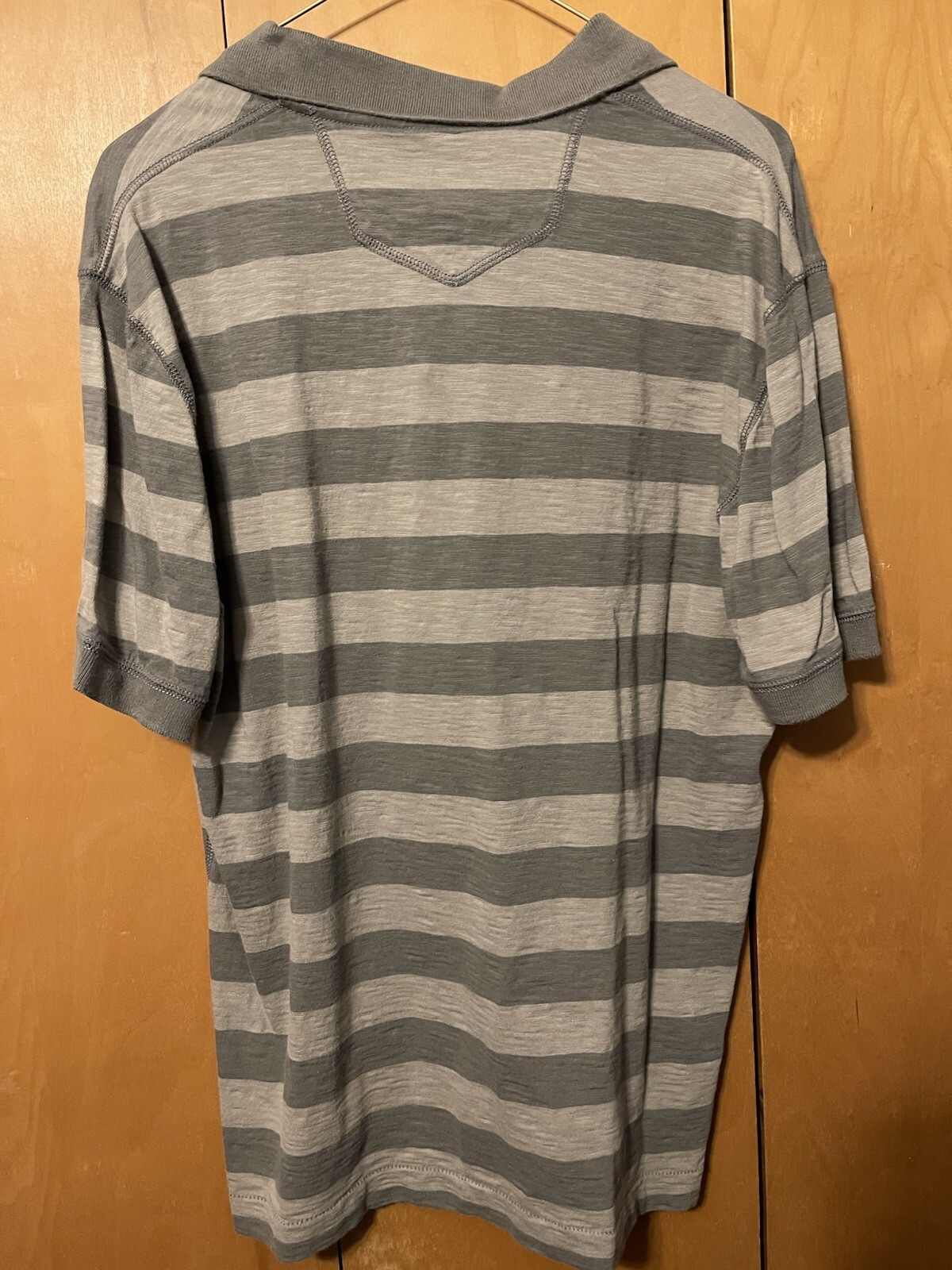 EDDIE BAUER CLASSIC COTTON SLUB FADED TAUPE BROWN BLOCK STRIPED POLO MEN SMALL
