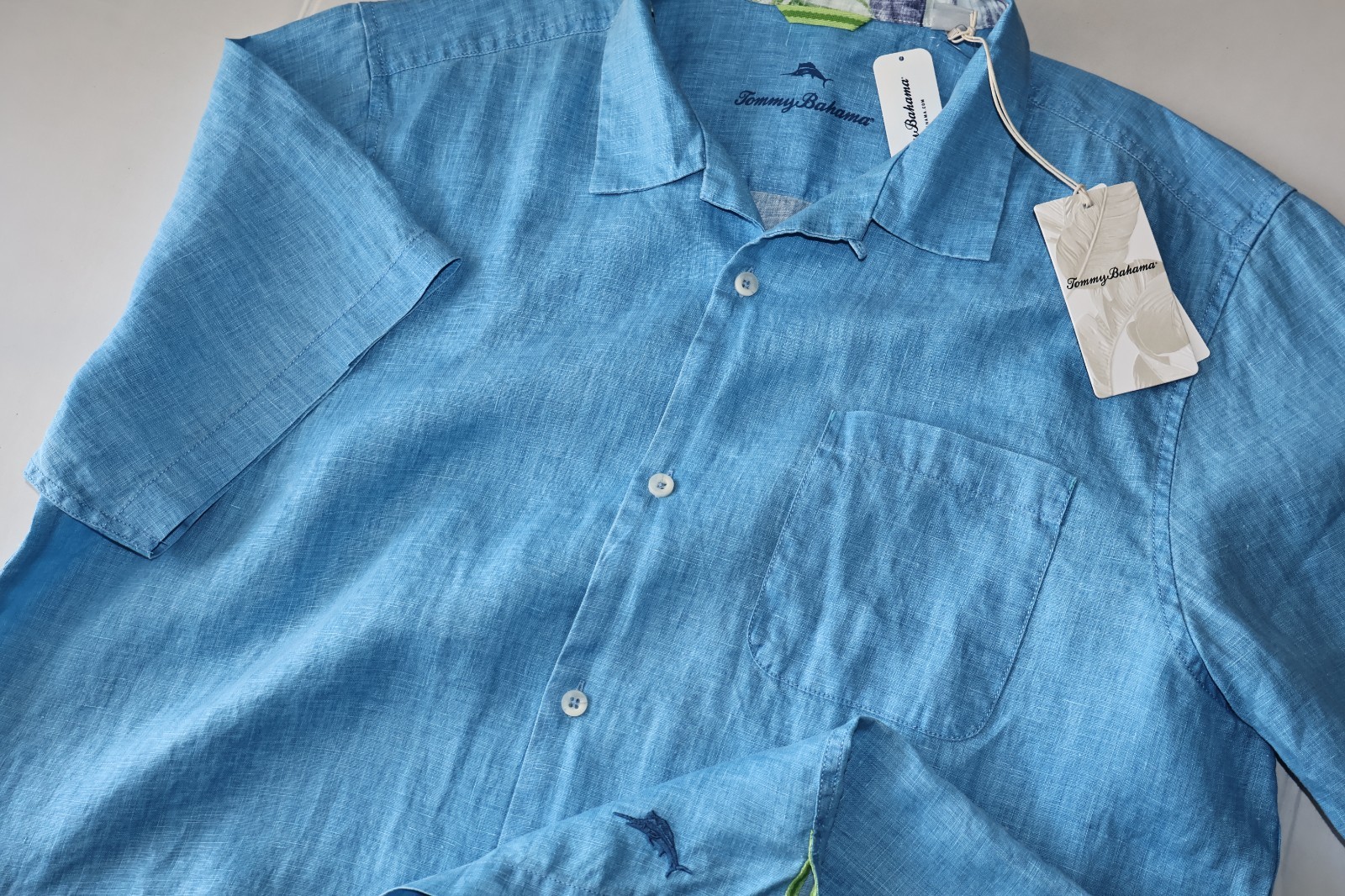 Tommy Bahama Camp Shirt Sea Glass Blue Yonder Solid ST324636 SS New